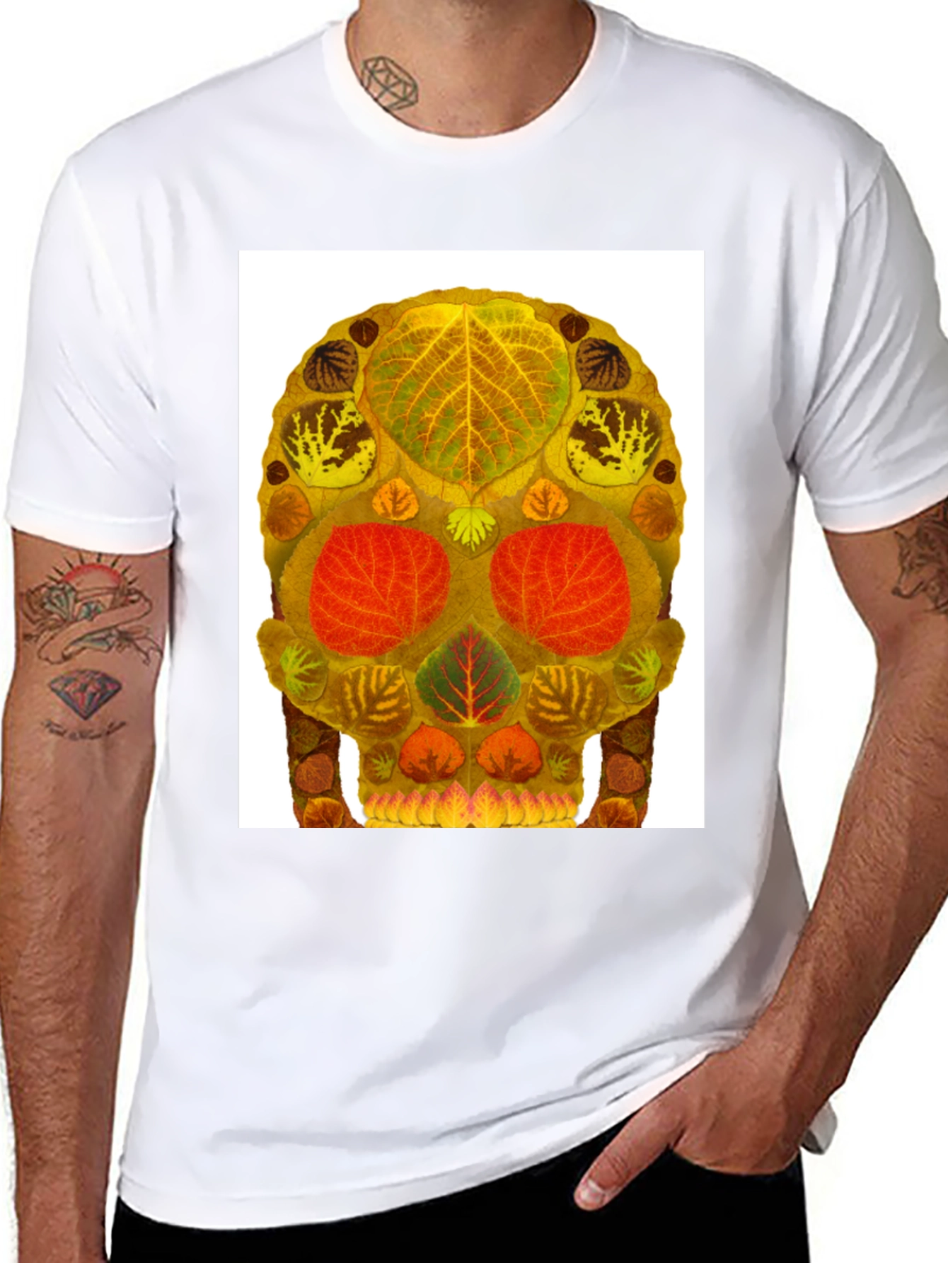 Black Leaf Skull Graphic Tee - Unique Nature Art T-Shirt view 8
