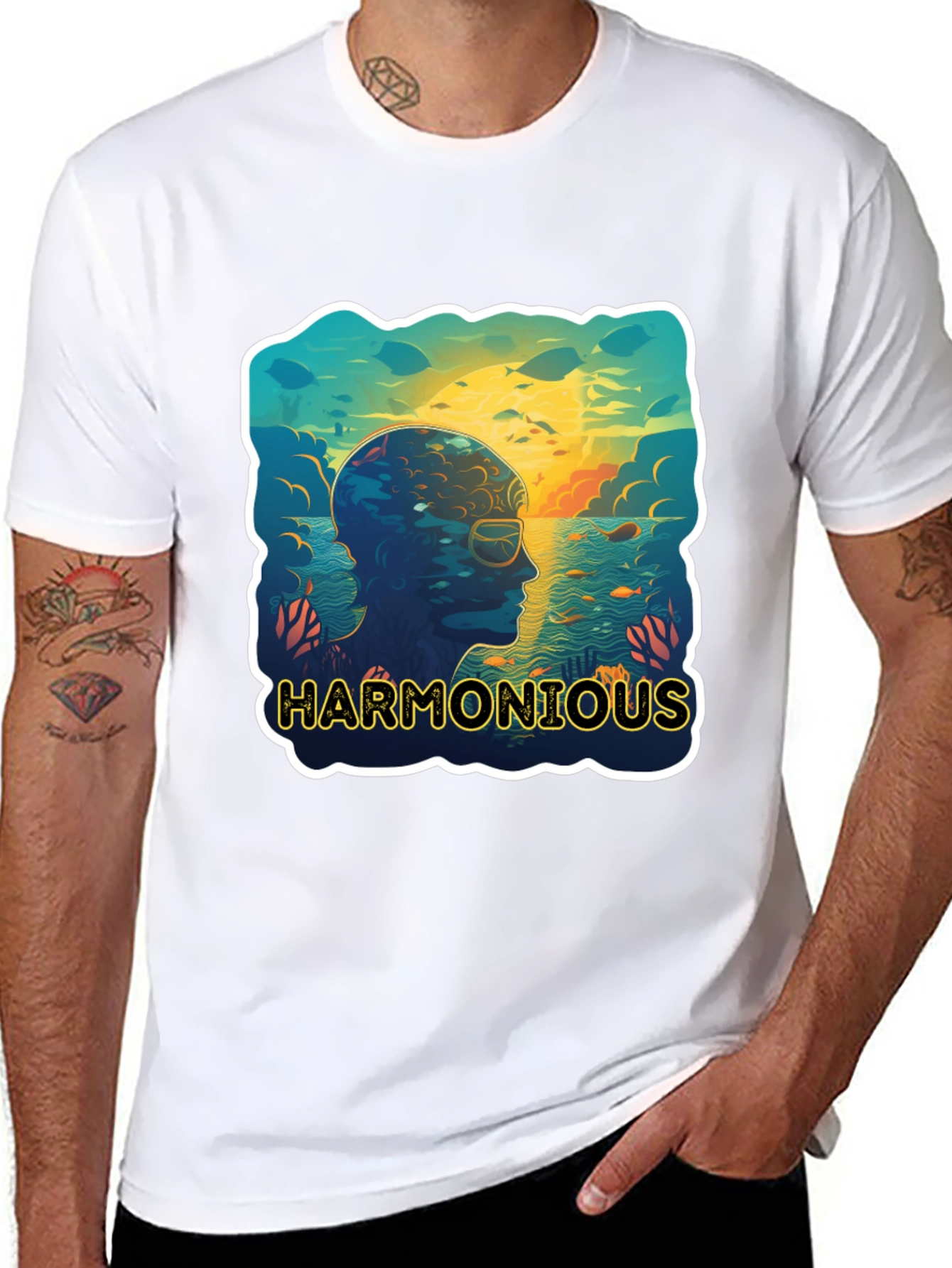 Black Harmonious Ocean Mind Black T-Shirt view 8