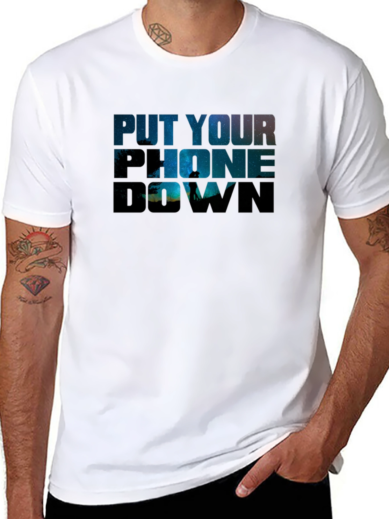 Black Put Your Phone Down Graphic T-Shirt view 8