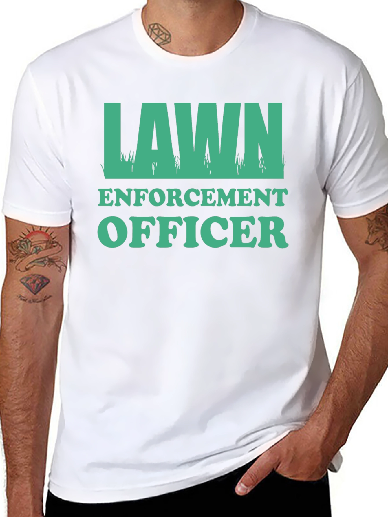Black Lawn Enforcement Officer Graphic Tee - Black Cotton T-Shirt view 8