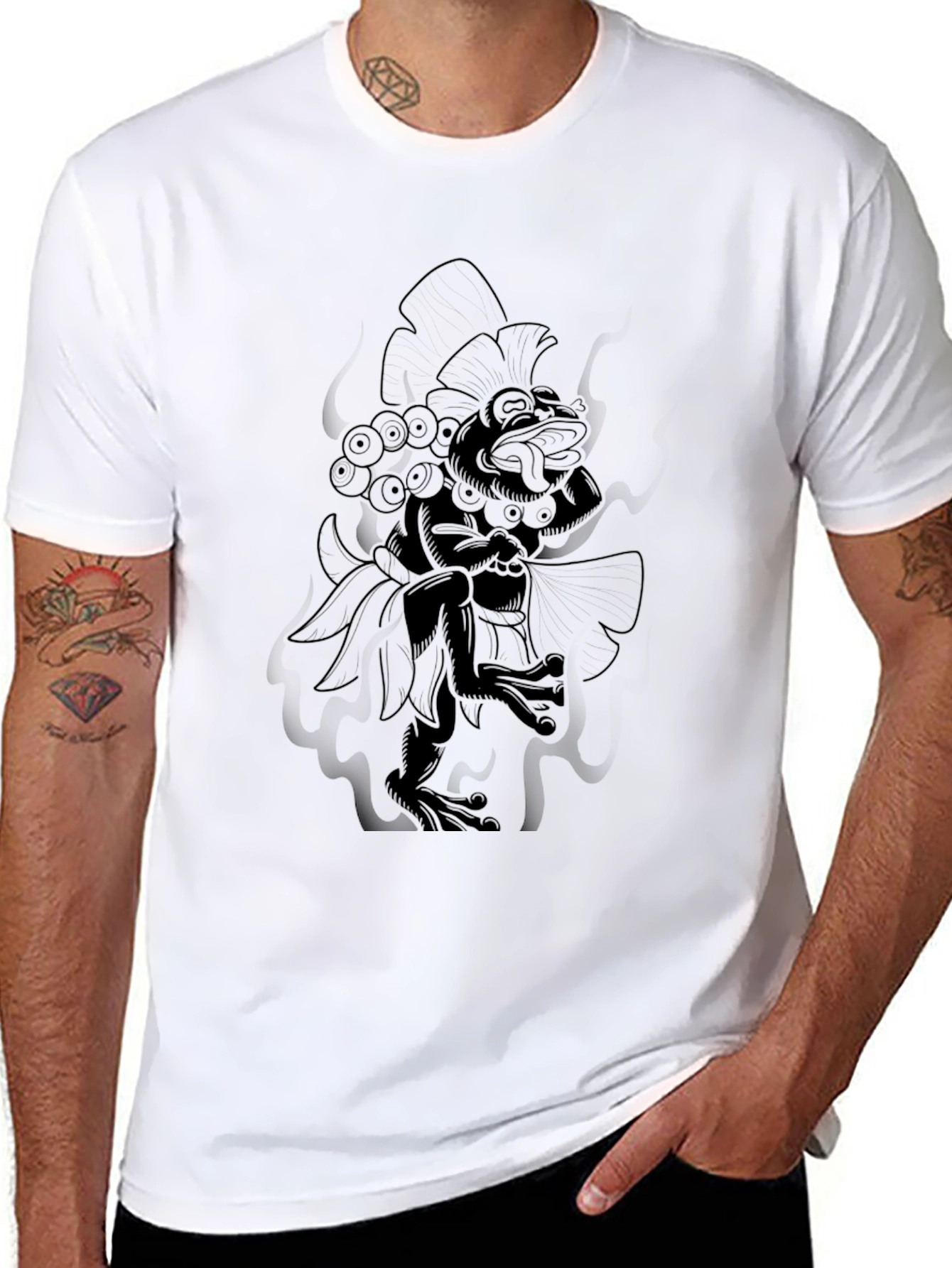 Black Black Graphic Tee - Aztec Frog Design view 8