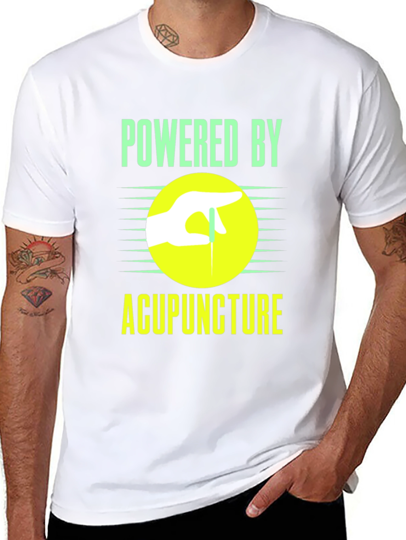 Black Powered By Acupuncture Graphic T-Shirt view 8