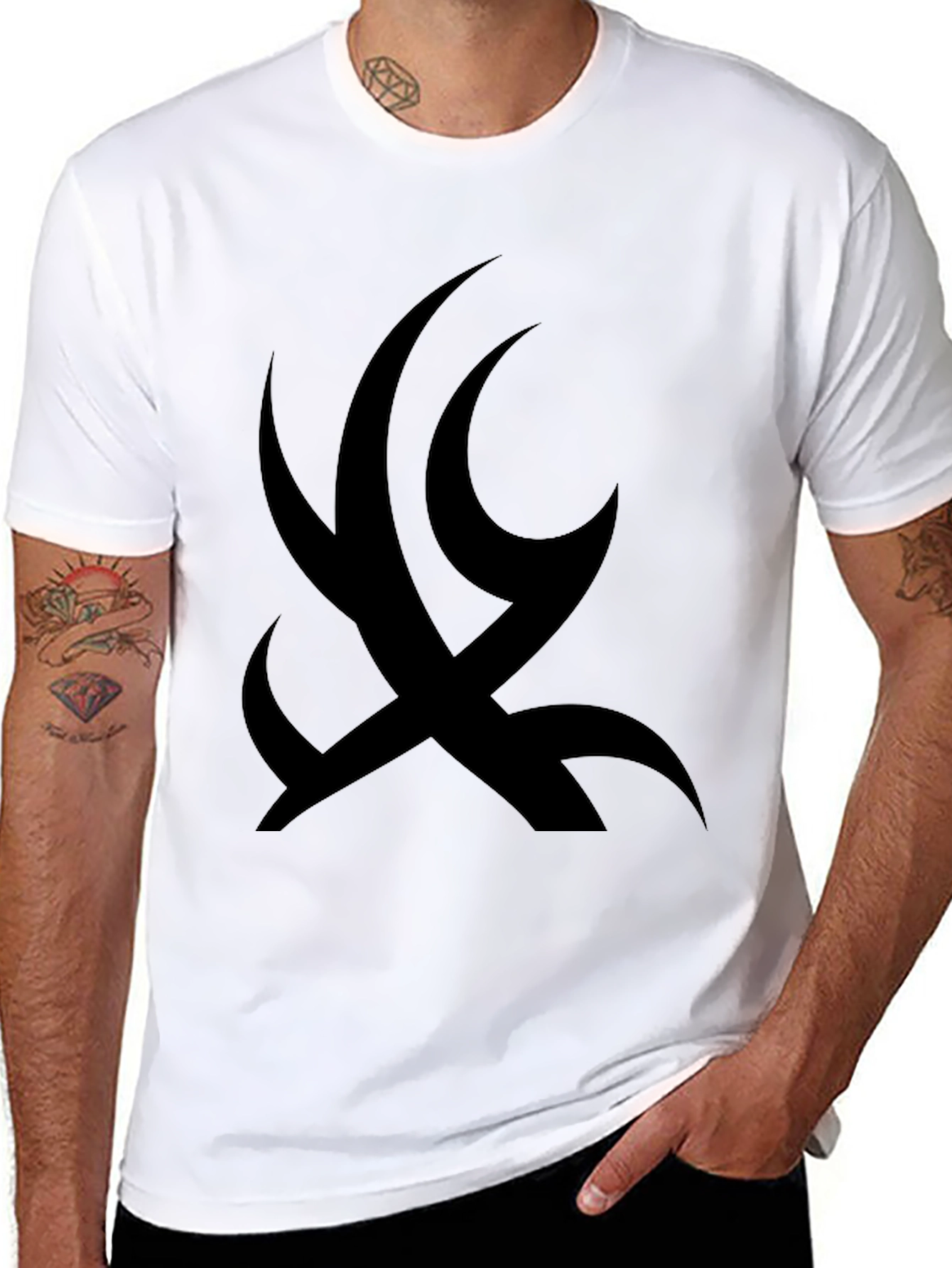 Black Men's Black Tee with Tribal Design view 8