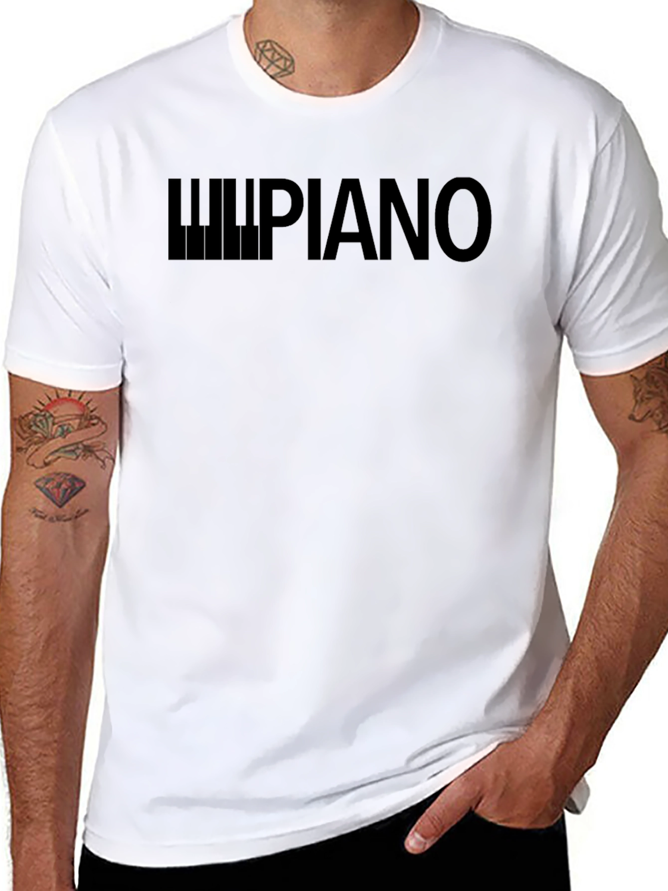 Black Piano Keys Graphic Print Black T-Shirt view 8
