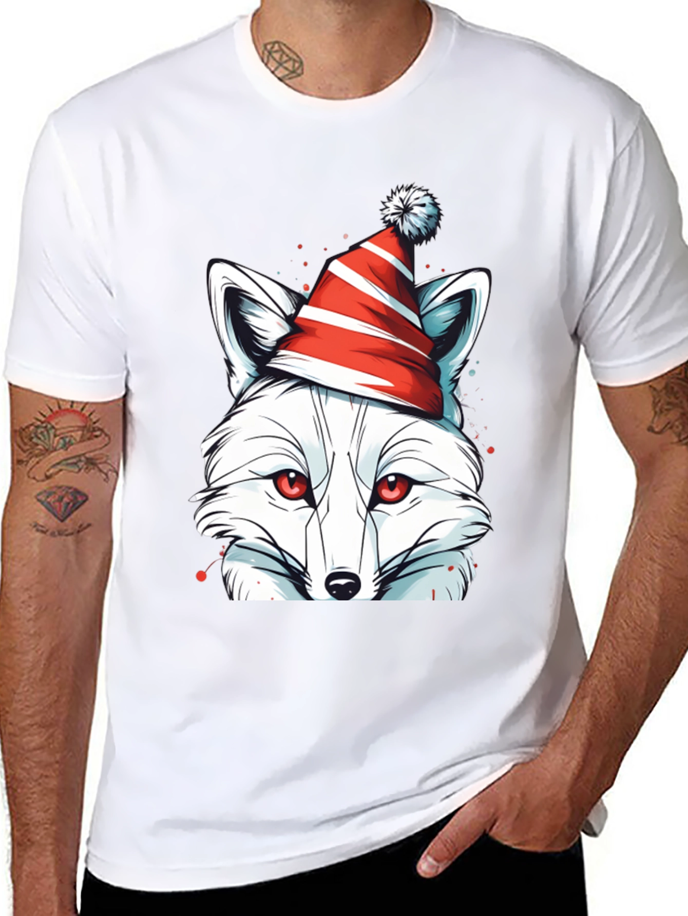 Black Festive Fox Tee - Holiday Graphic Shirt view 8
