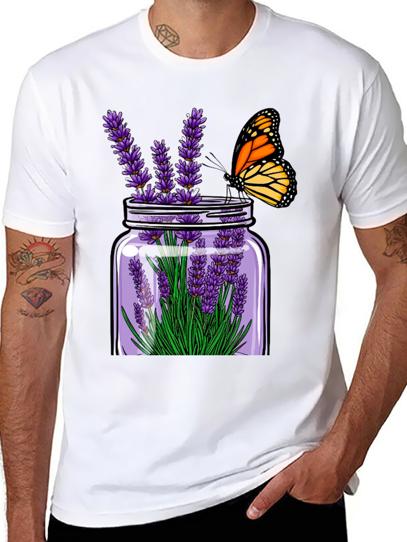Black Lavender & Butterfly Graphic Tee view 8