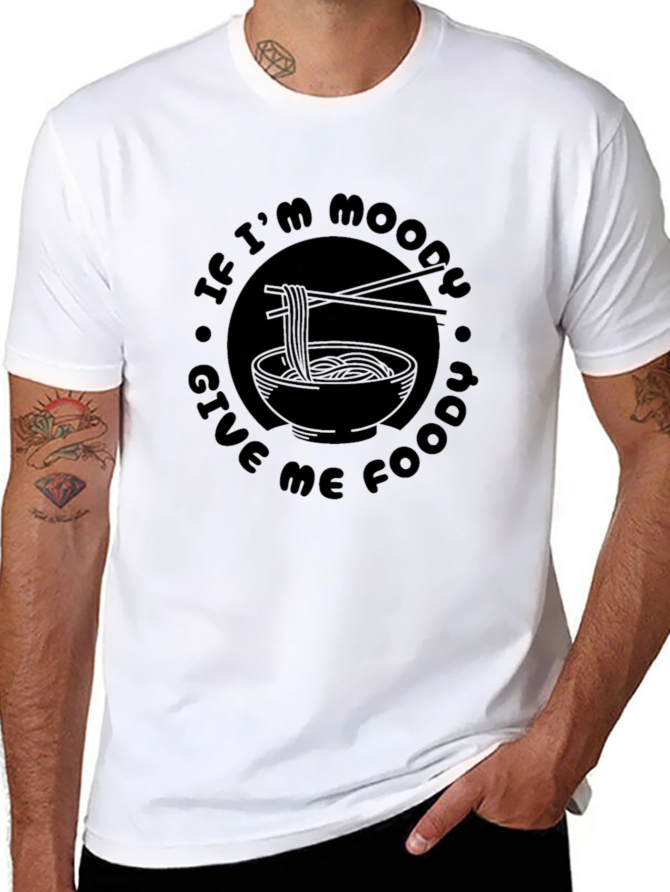 Black Moody Foodie Black T-Shirt - Ramen Design view 8