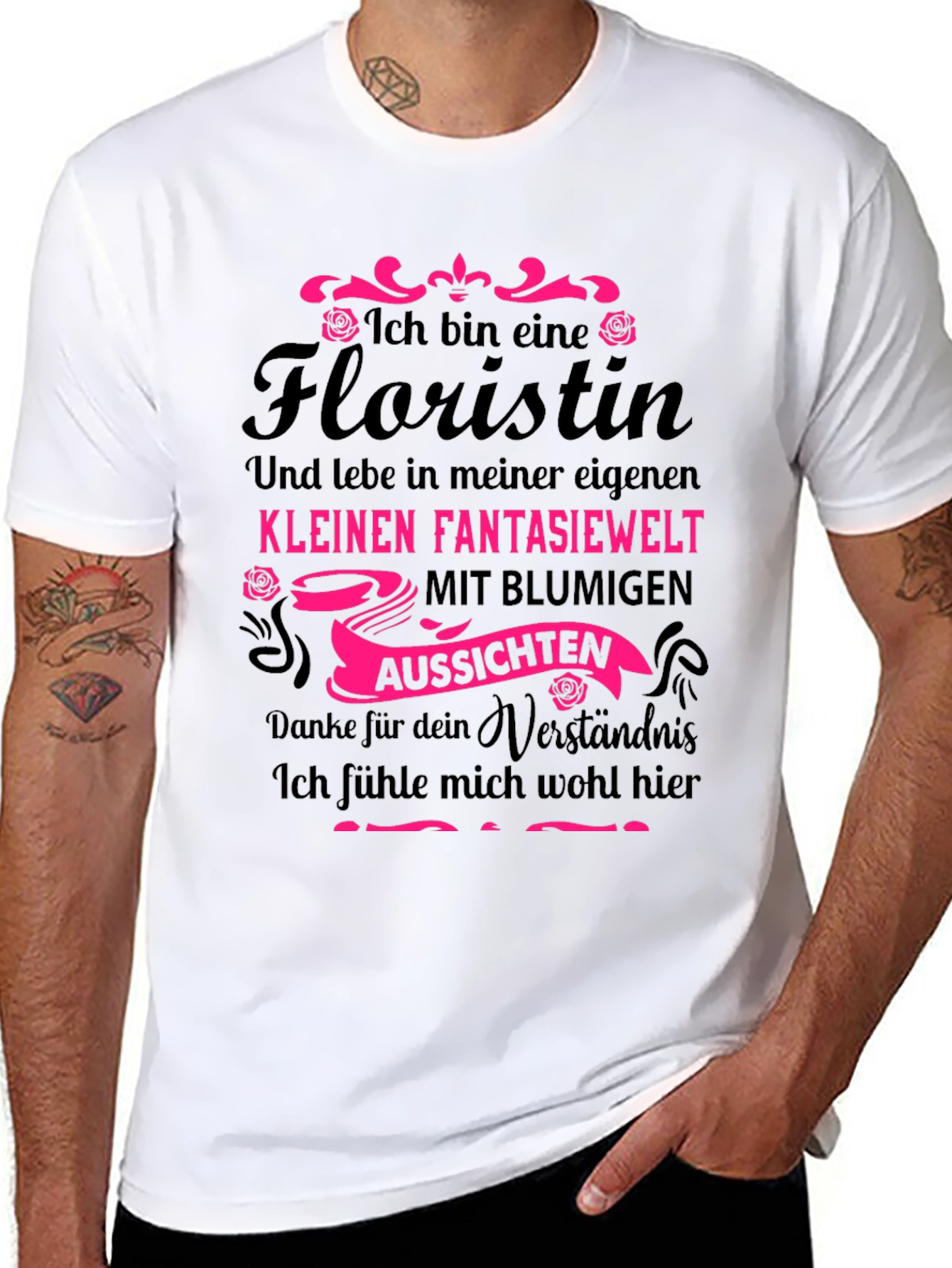Black Florist T-Shirt - German Text Novelty Tee view 8