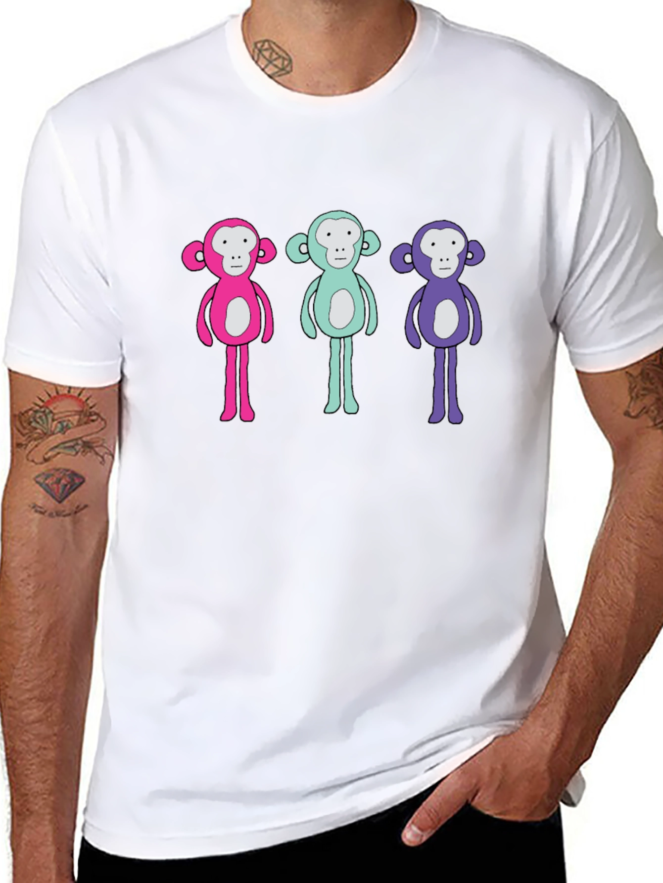 Black Monkey Trio T-Shirt - Quirky Graphic Tee view 8