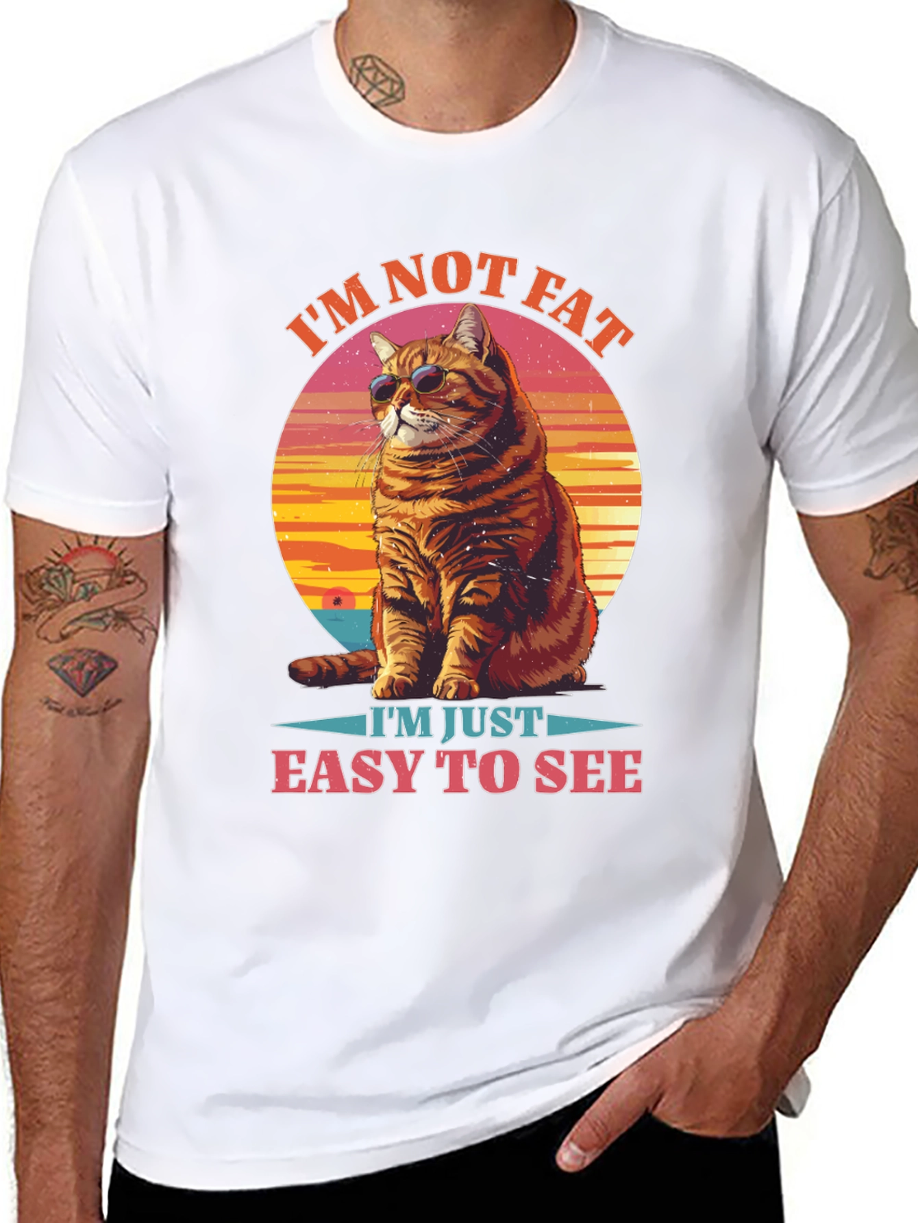 Black I'm Not Fat, Easy to See Cat Graphic Tee view 8