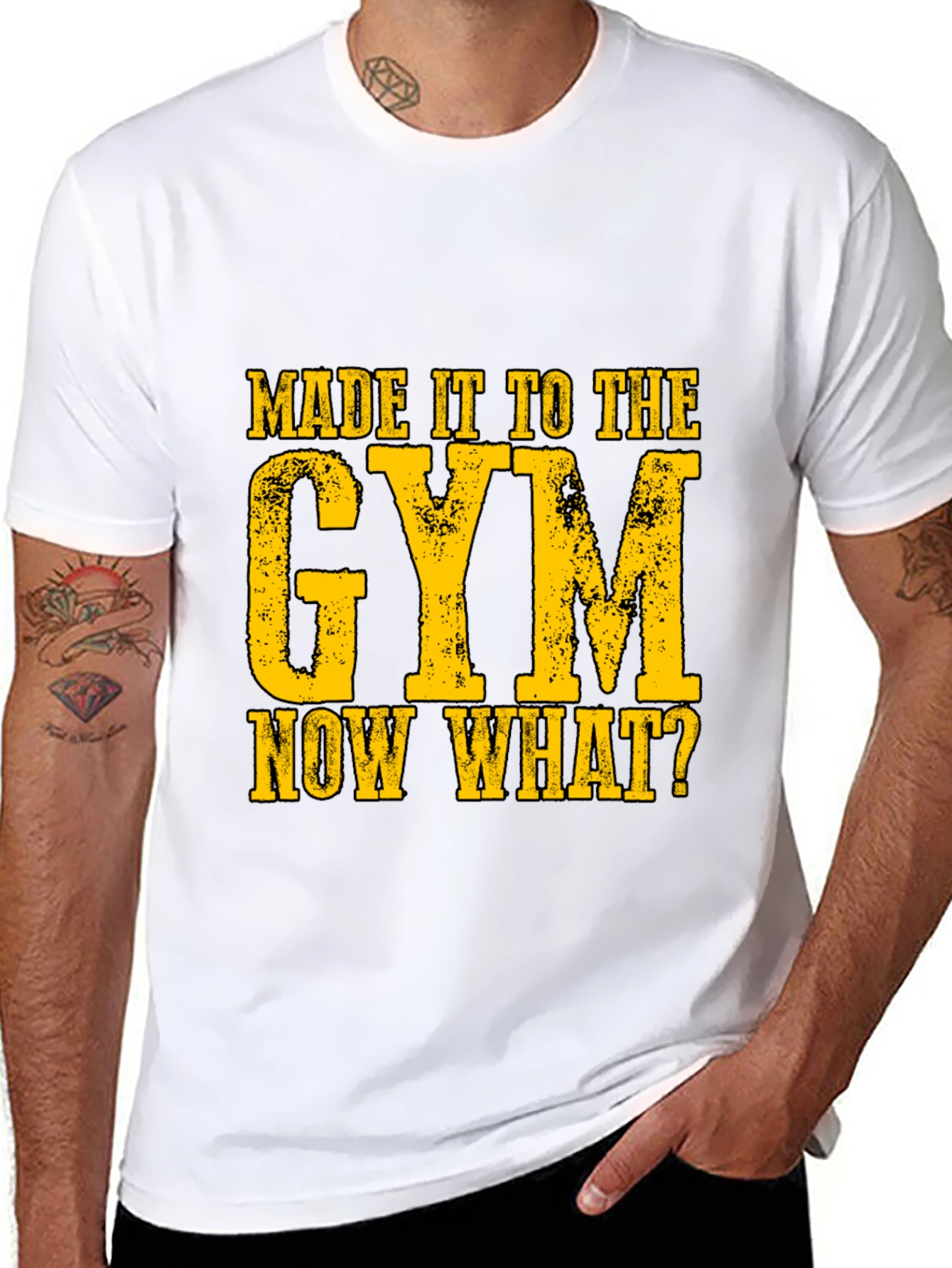 Black Gym Humor Graphic T-Shirt - "Made It To The Gym, Now What?" view 8