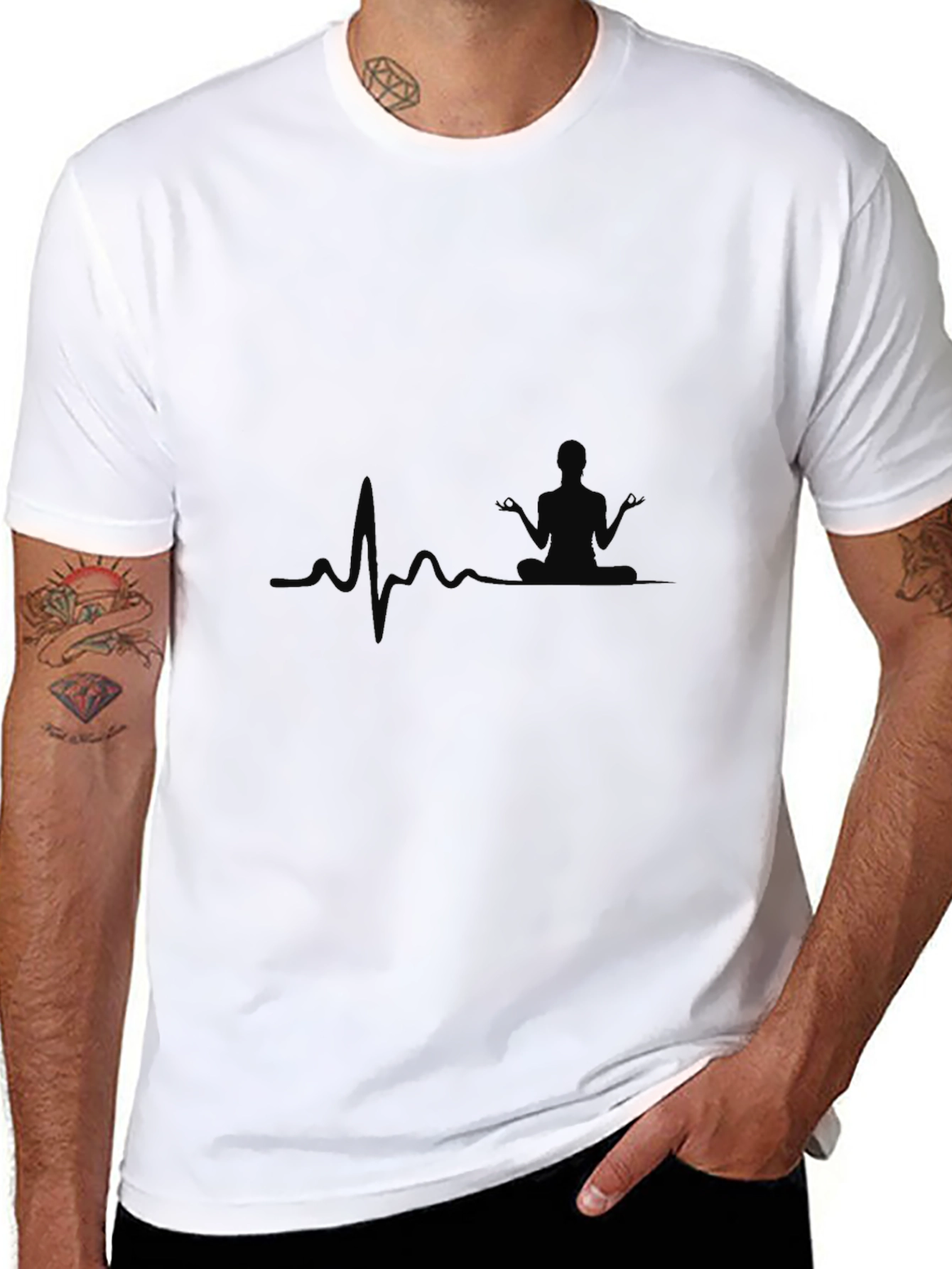 Black Yoga Heartbeat Graphic T-Shirt view 8