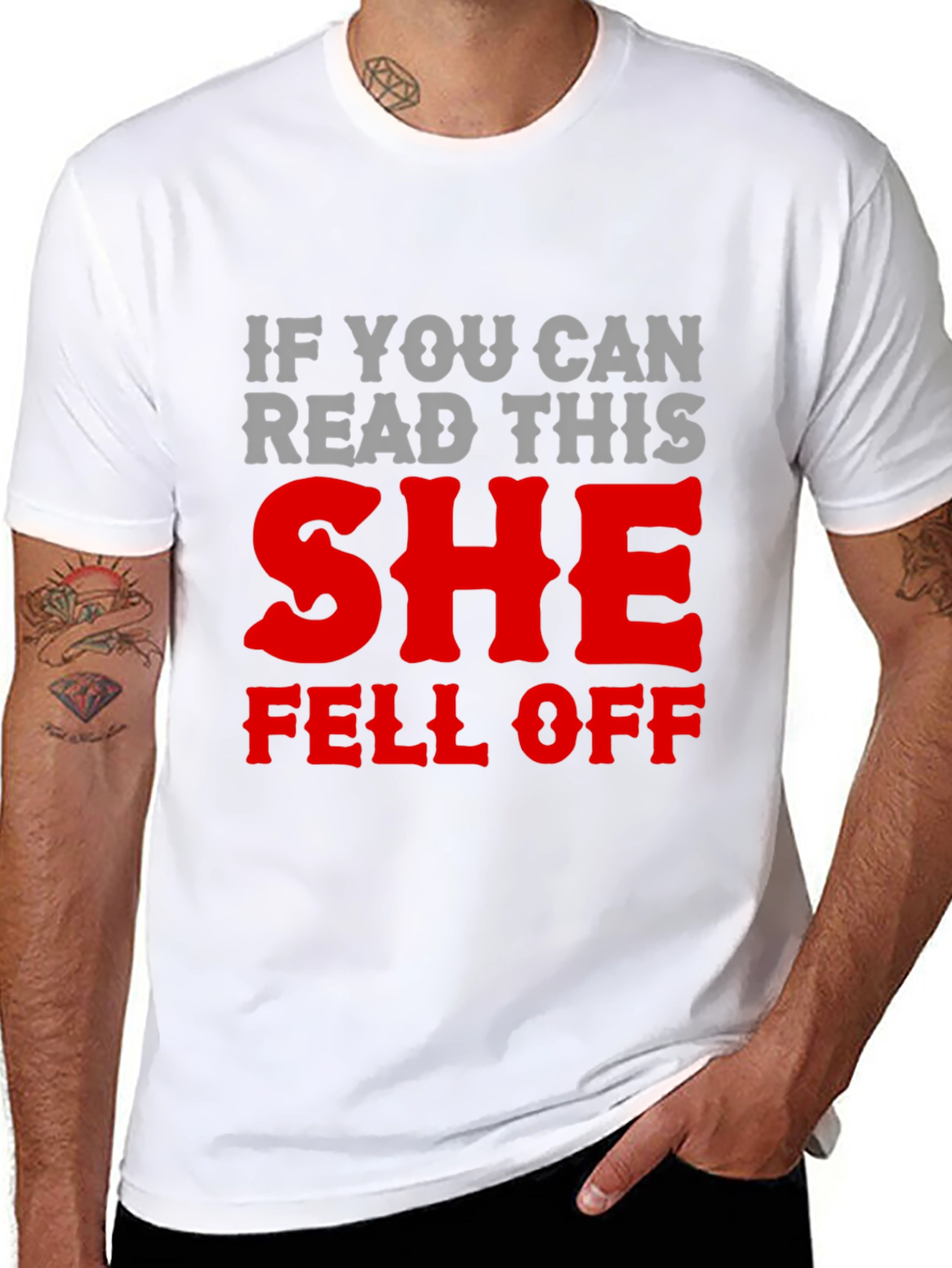 Black Humorous 'She Fell Off' Graphic T-Shirt view 8