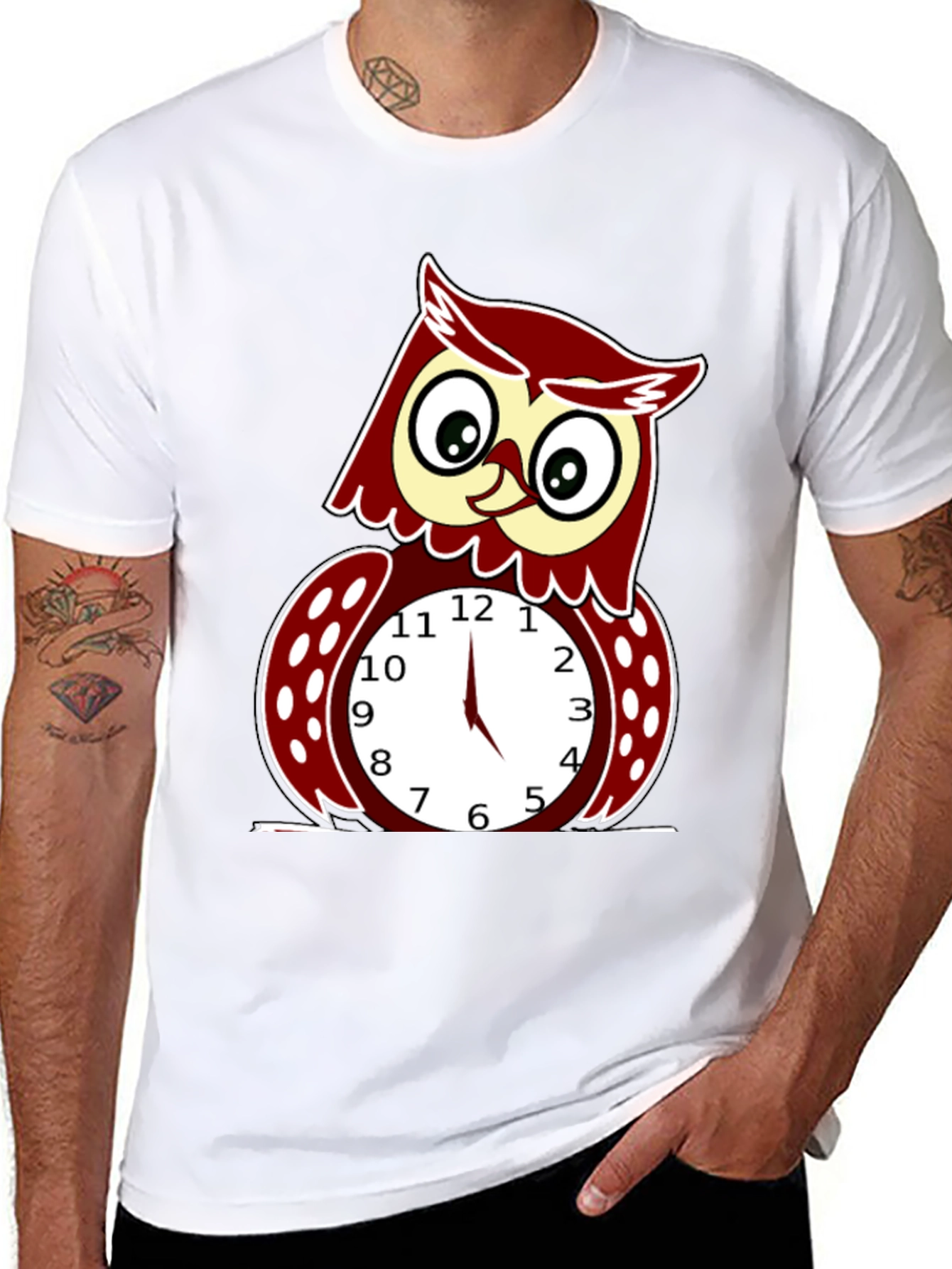 Black Funny Owl Clock Graphic T-Shirt - Mens view 8