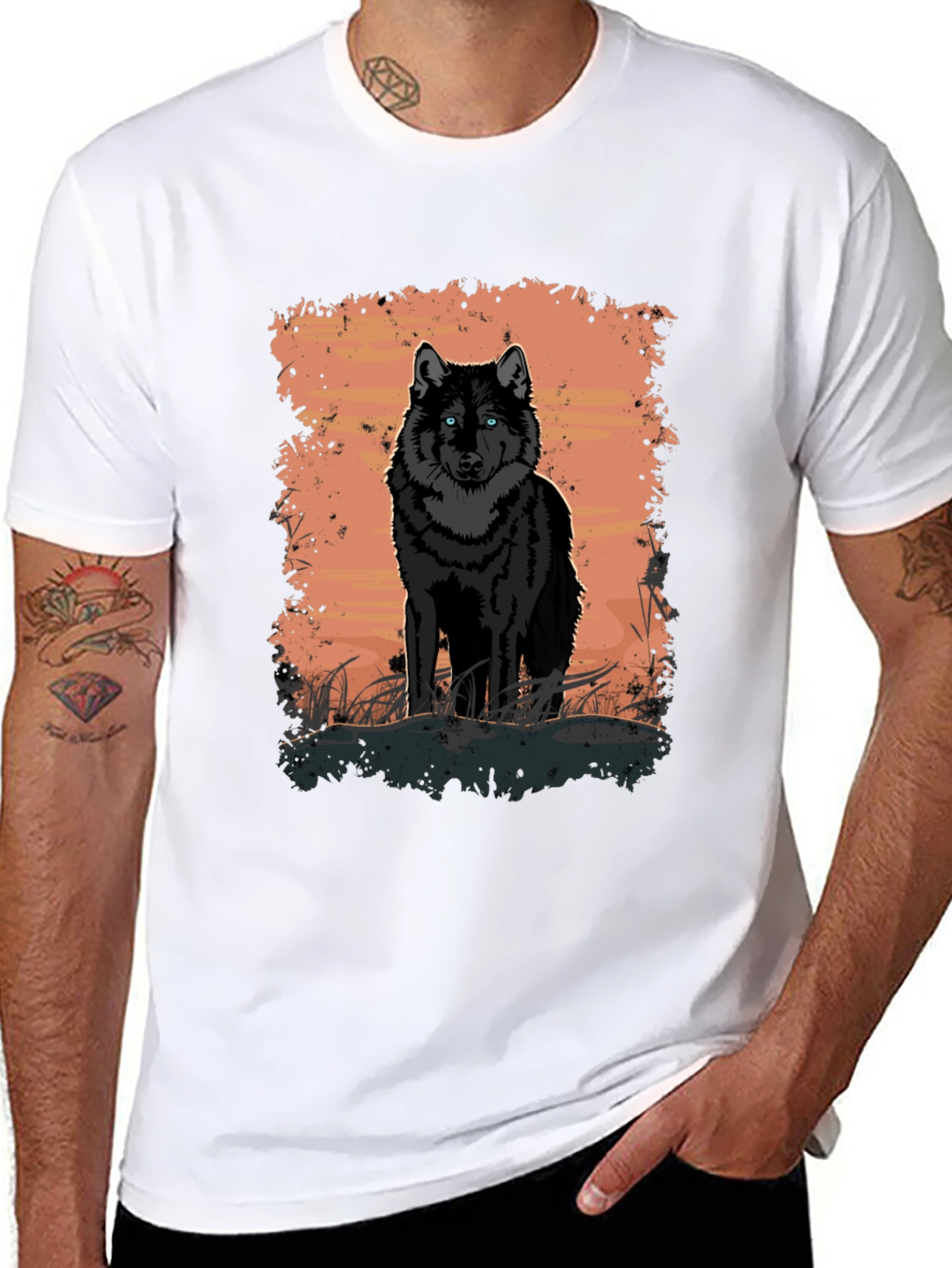 Black Wolf Graphic Print Black T-Shirt view 8