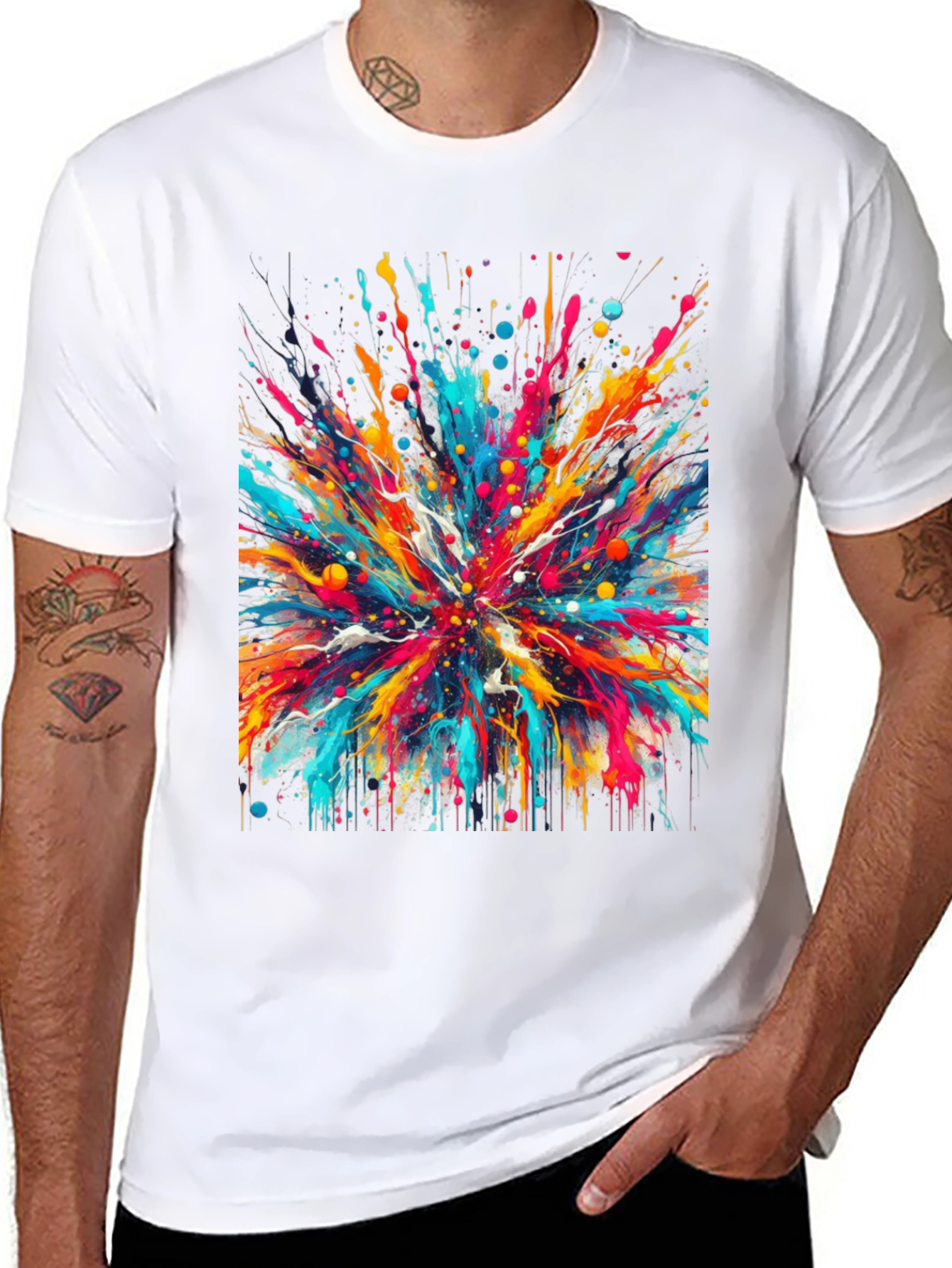 Black Colorful Splatter T-Shirt - Unique Artistic Design view 8