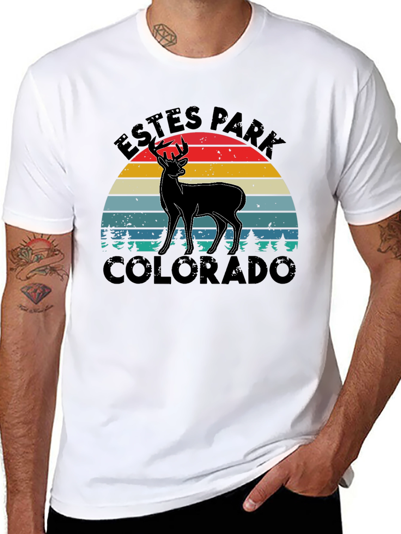 Black Estes Park Colorado Deer Graphic Tee view 8