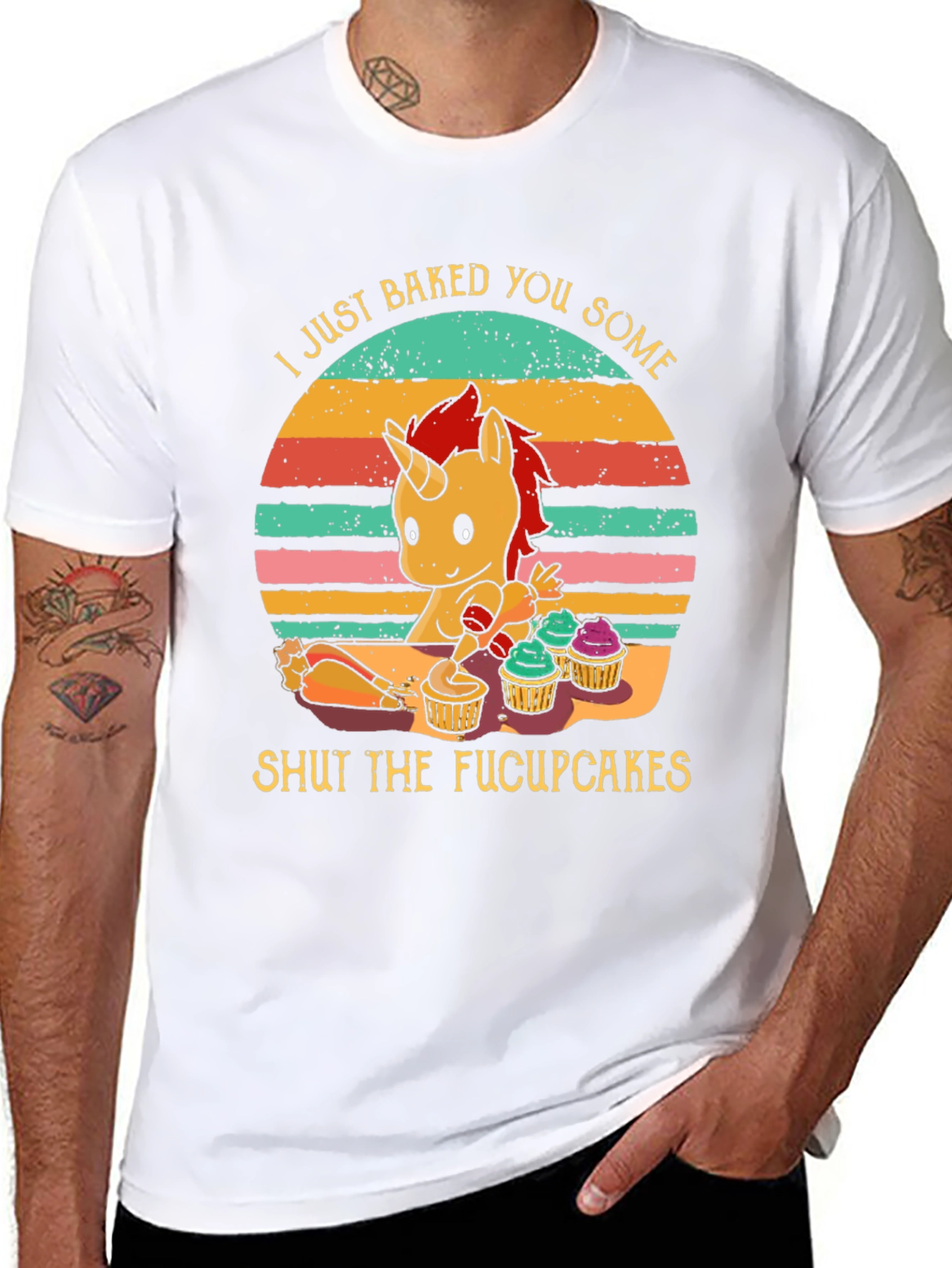 Black Funny Unicorn Baked Cupcakes Graphic Tee view 8