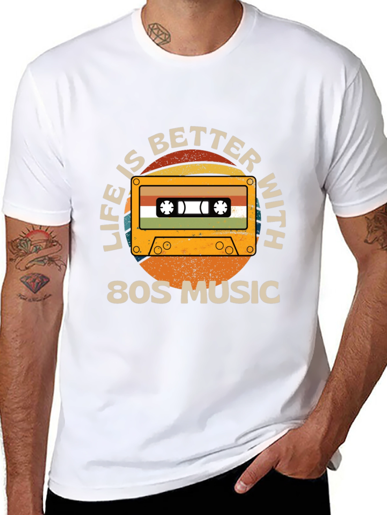 Black Retro 80s Music Cassette Graphic Tee view 8