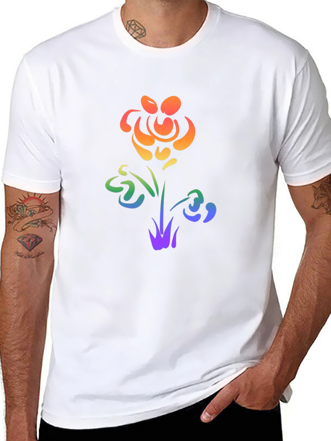 Black Rainbow Flower Graphic Tee - Pride Apparel view 8