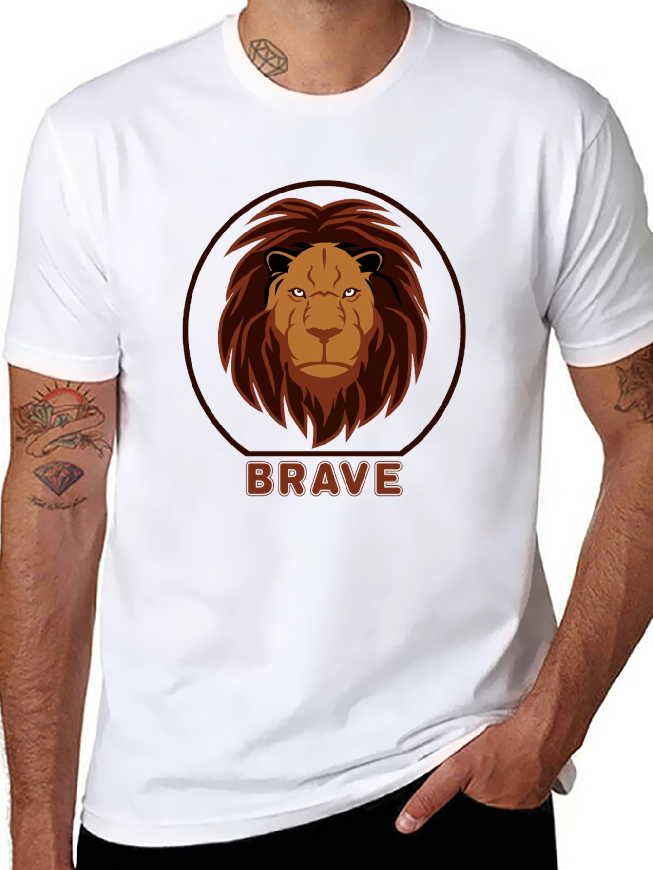 Black Brave Lion Graphic Black T-Shirt view 8