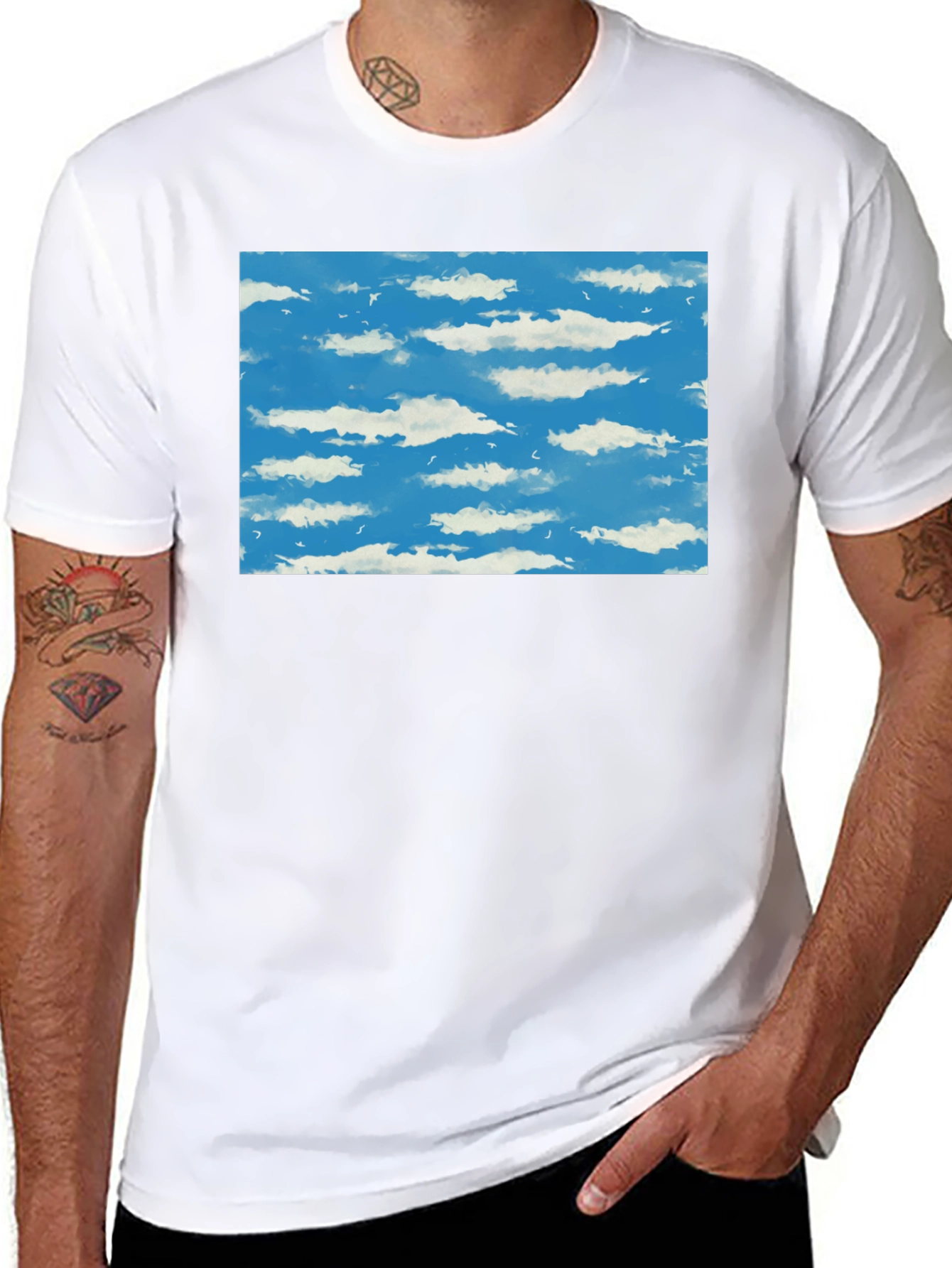 Black Cloudscape Graphic Tee - Sky Blue Print on Black view 8