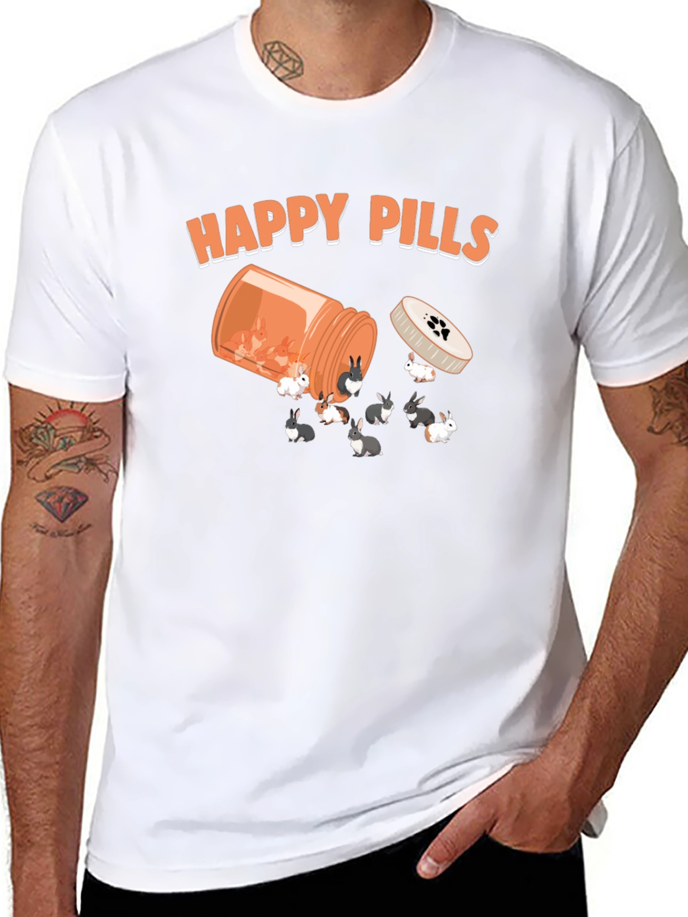 Black Happy Pills Bunny T-Shirt, Novelty Graphic Tee view 8