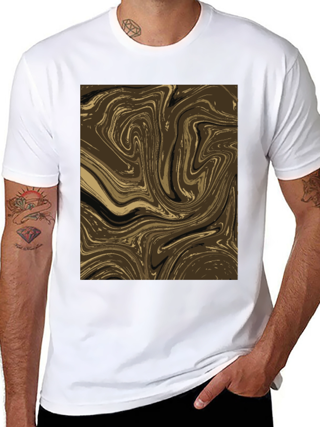 Black Abstract Swirl Graphic Tee - Brown view 8