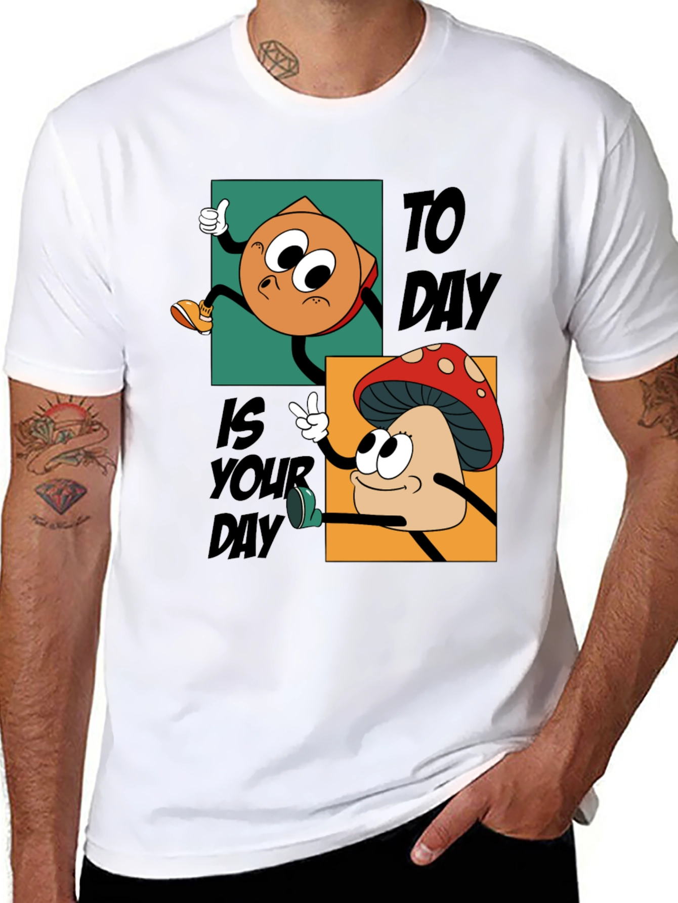 Black Cartoon Mushroom & Chip T-Shirt - Today Is Your Day! view 8