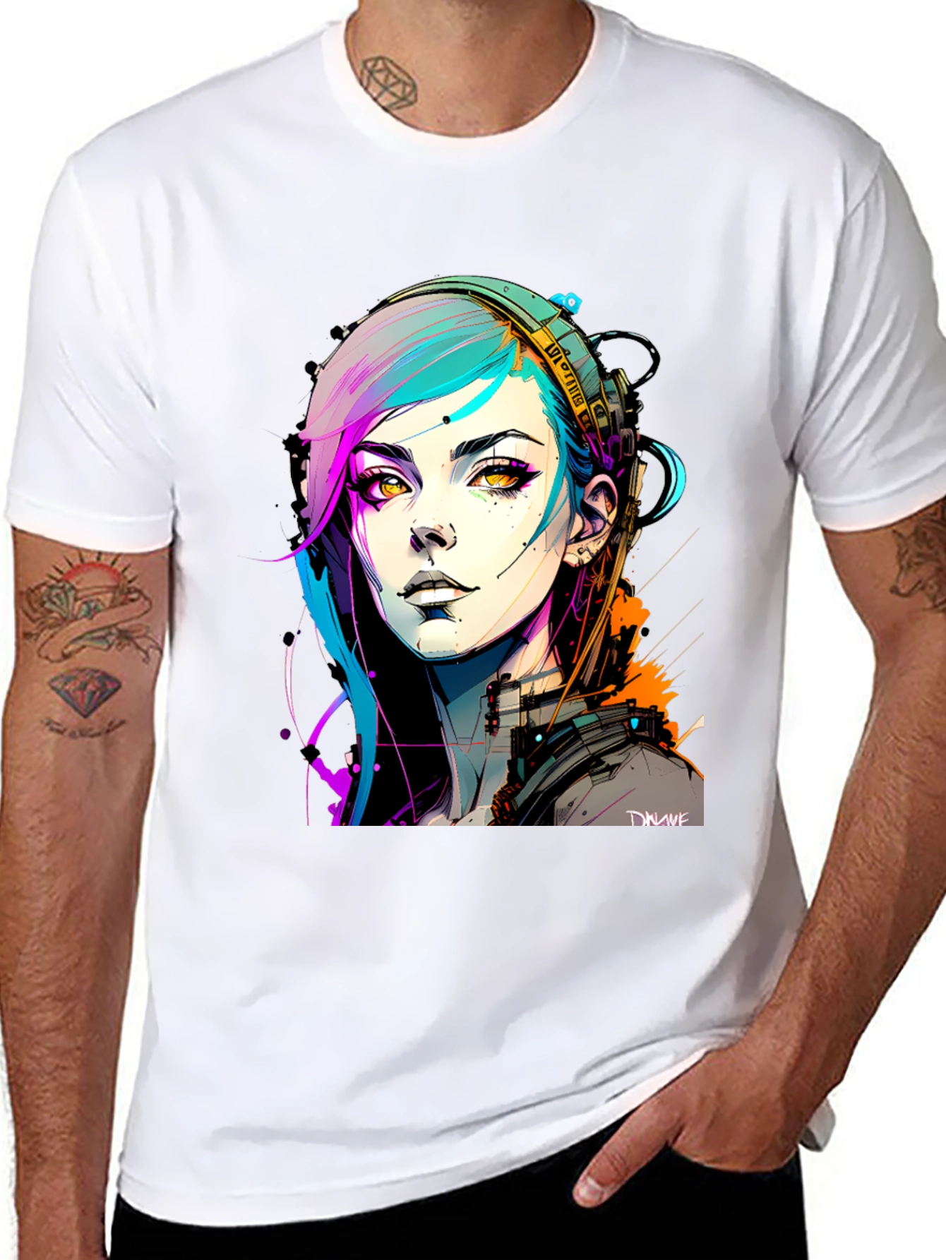 Black Cyberpunk Girl Graphic Tee - Black Cotton T-Shirt view 8
