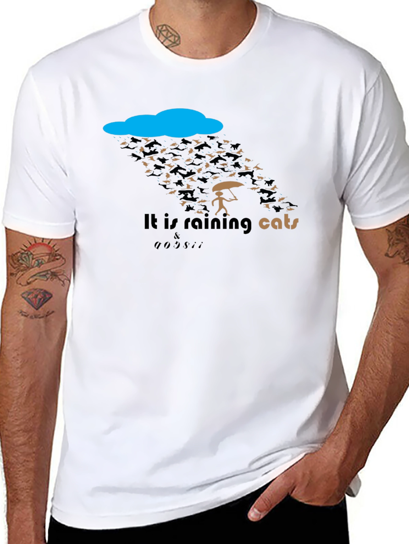 Black Funny "It's Raining Cats & Dogs" Graphic T-Shirt view 8