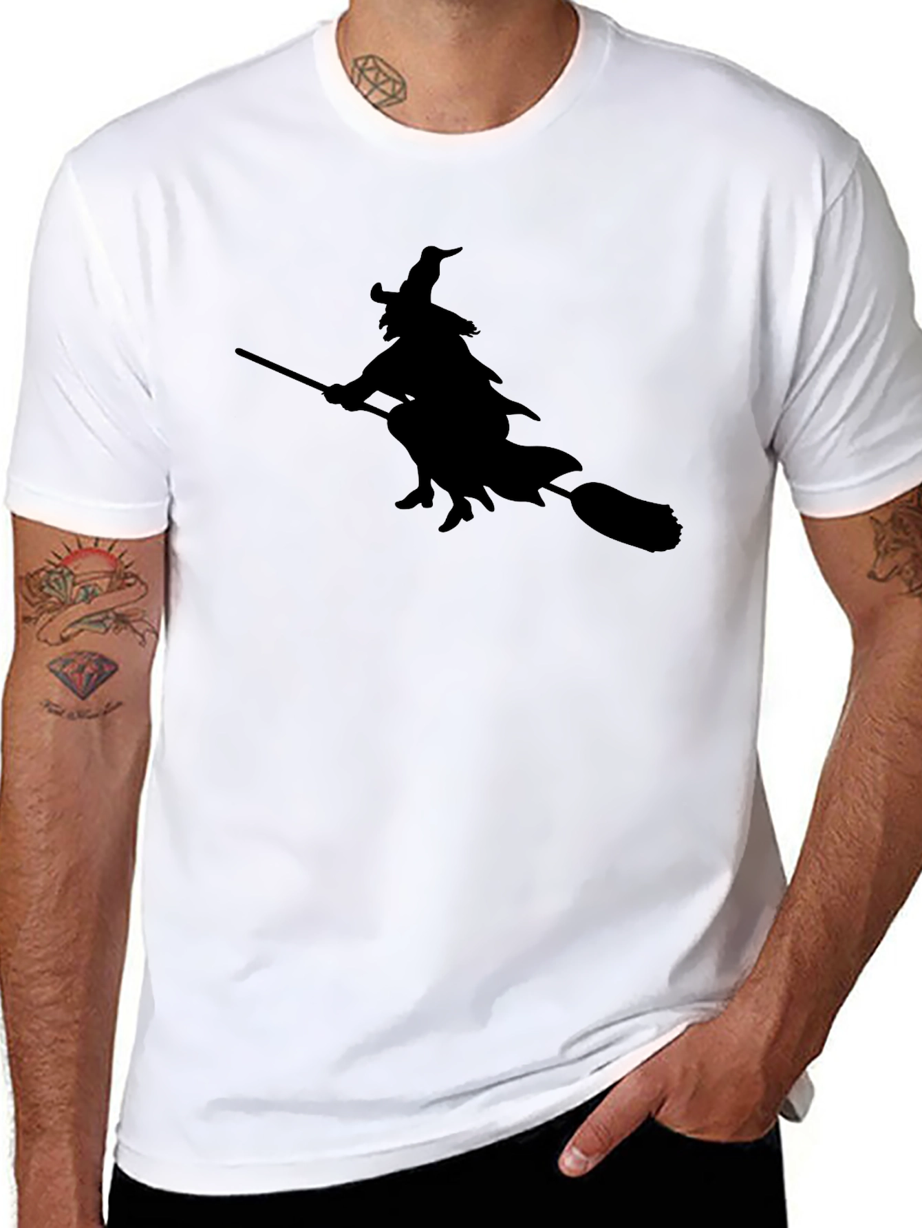 Black Witch on Broom T-Shirt - Black Tee view 8