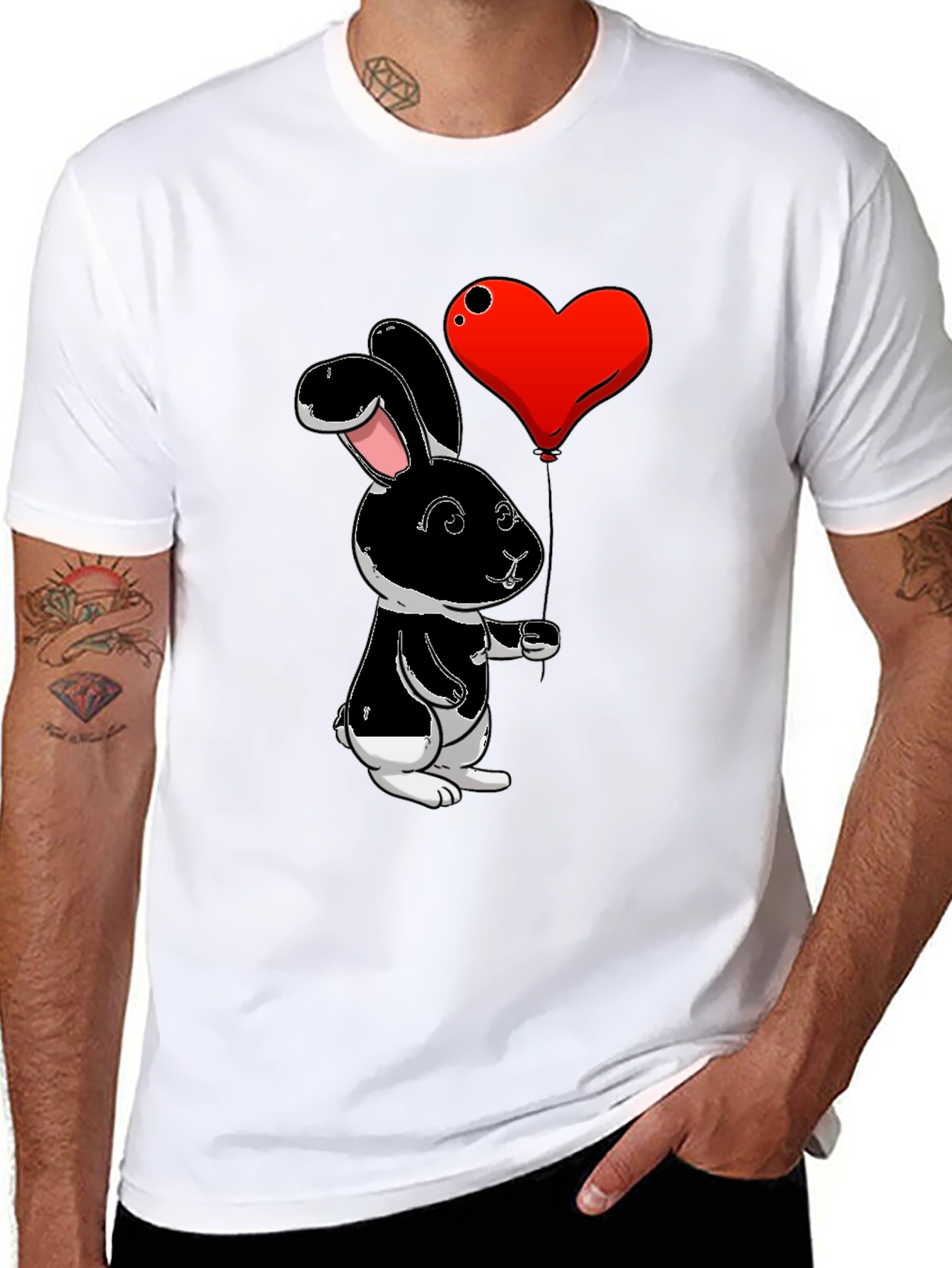 Black Black Bunny Heart Balloon Graphic T-Shirt view 8