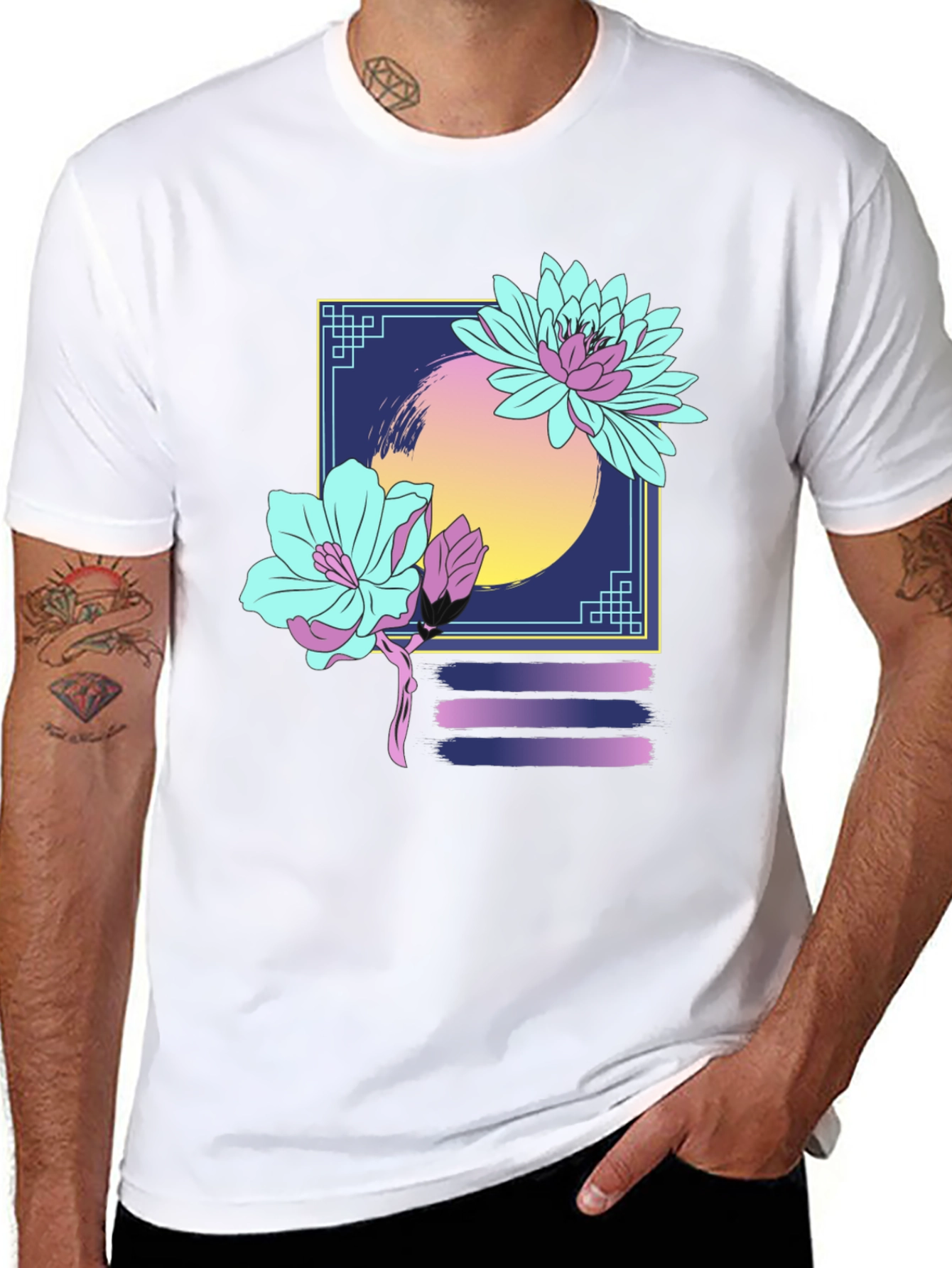 Black Floral Graphic T-Shirt - Retro Aesthetic Design view 8