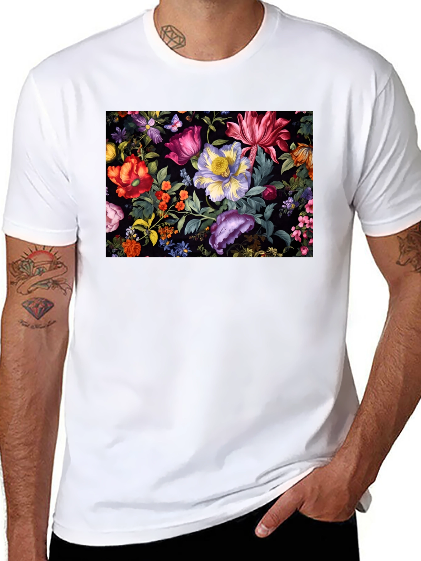 Black Floral Print Black T-Shirt view 8