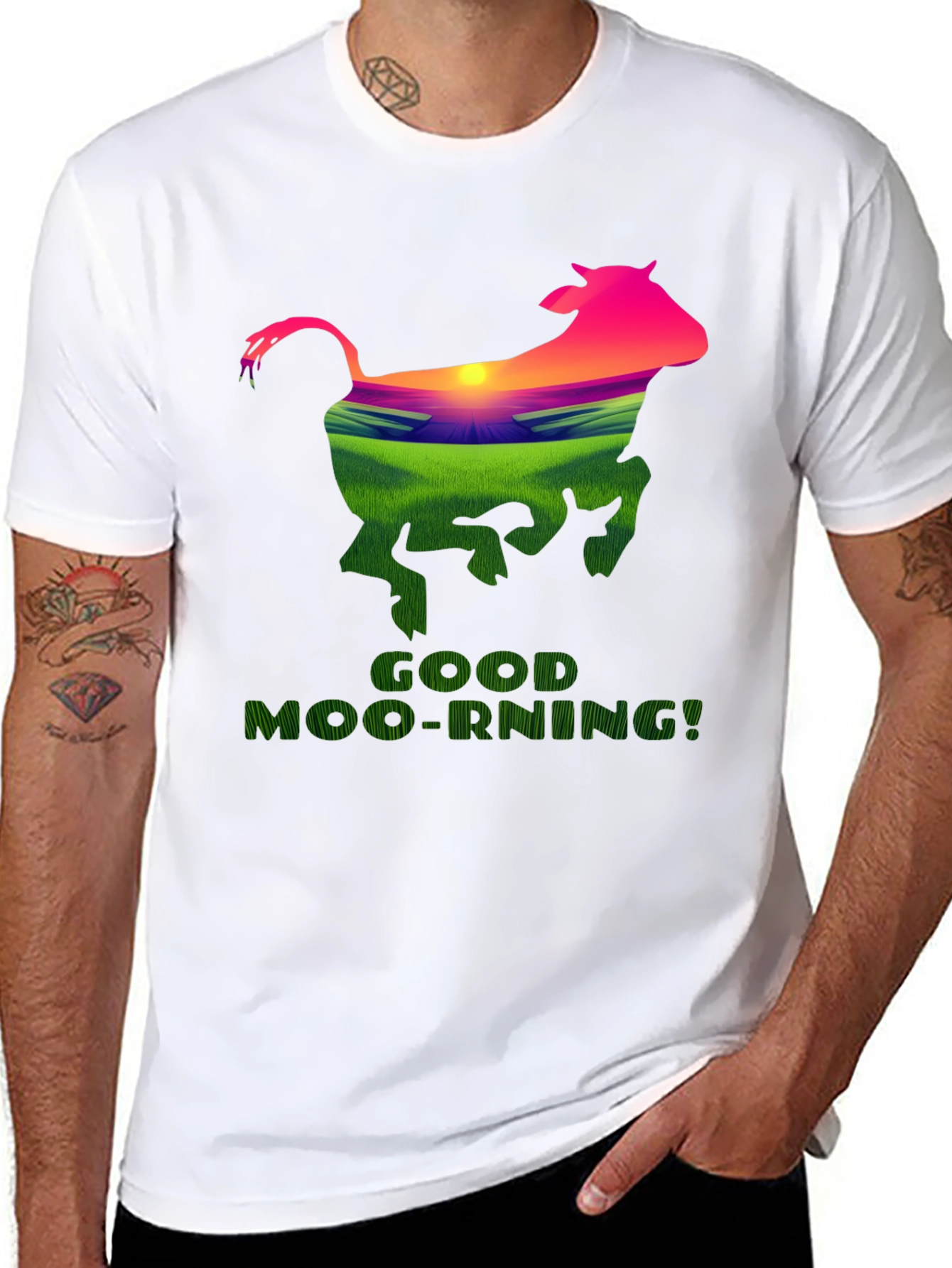 Black Good Moo-Rning Cow Graphic Tee - Farm Fresh Humor! view 8