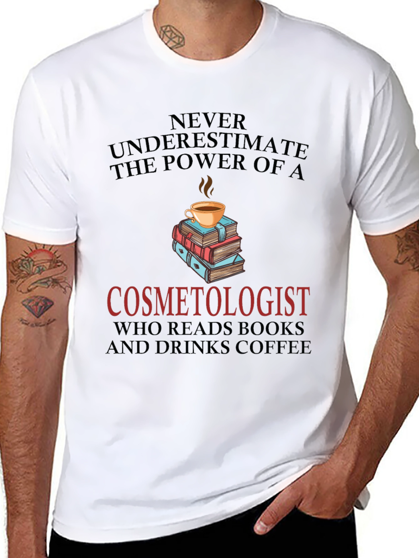 Black Cosmetologist Coffee & Books Graphic Tee view 8