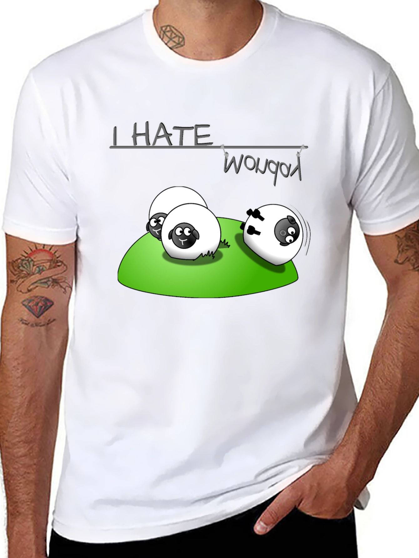 Black I Hate Woobots Funny Sheep Cartoon Black T-Shirt view 8