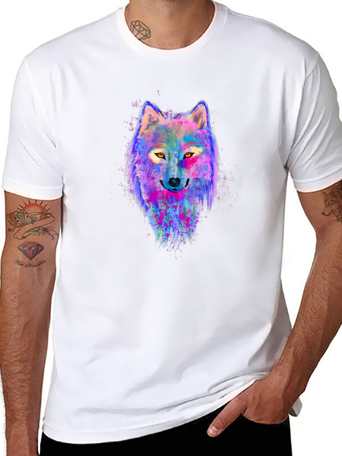 Black Vibrant Wolf Graphic Tee - Men's Black T-Shirt view 8