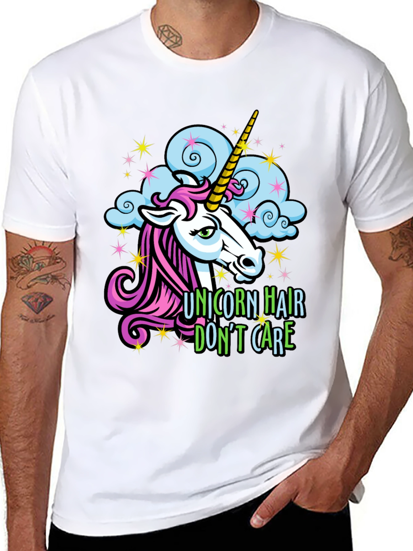 Black Unicorn Hair Don't Care Tee - Funny Graphic T-Shirt view 8