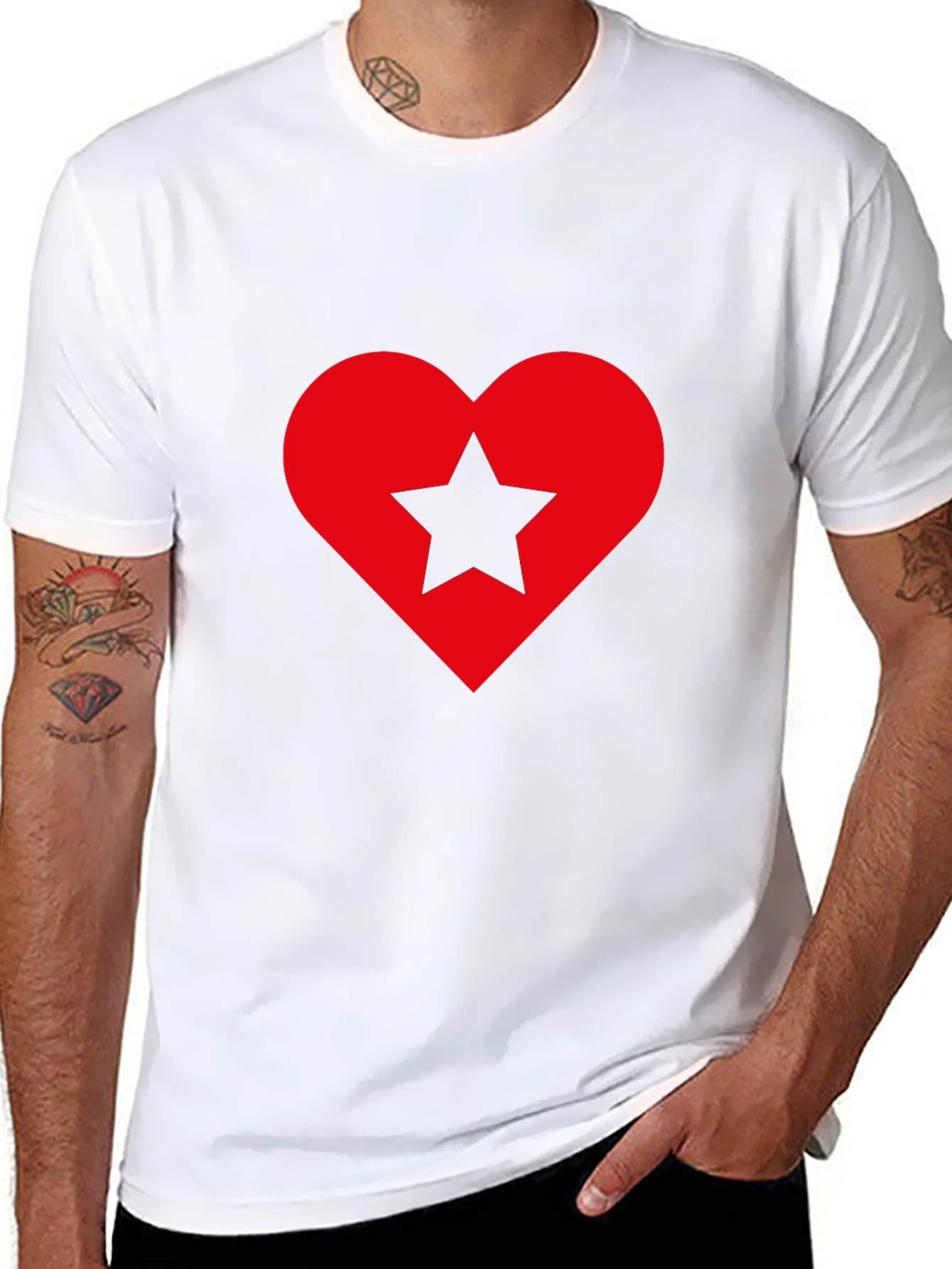 Black Heart Star Graphic Tee - Soft Black Cotton Shirt view 8