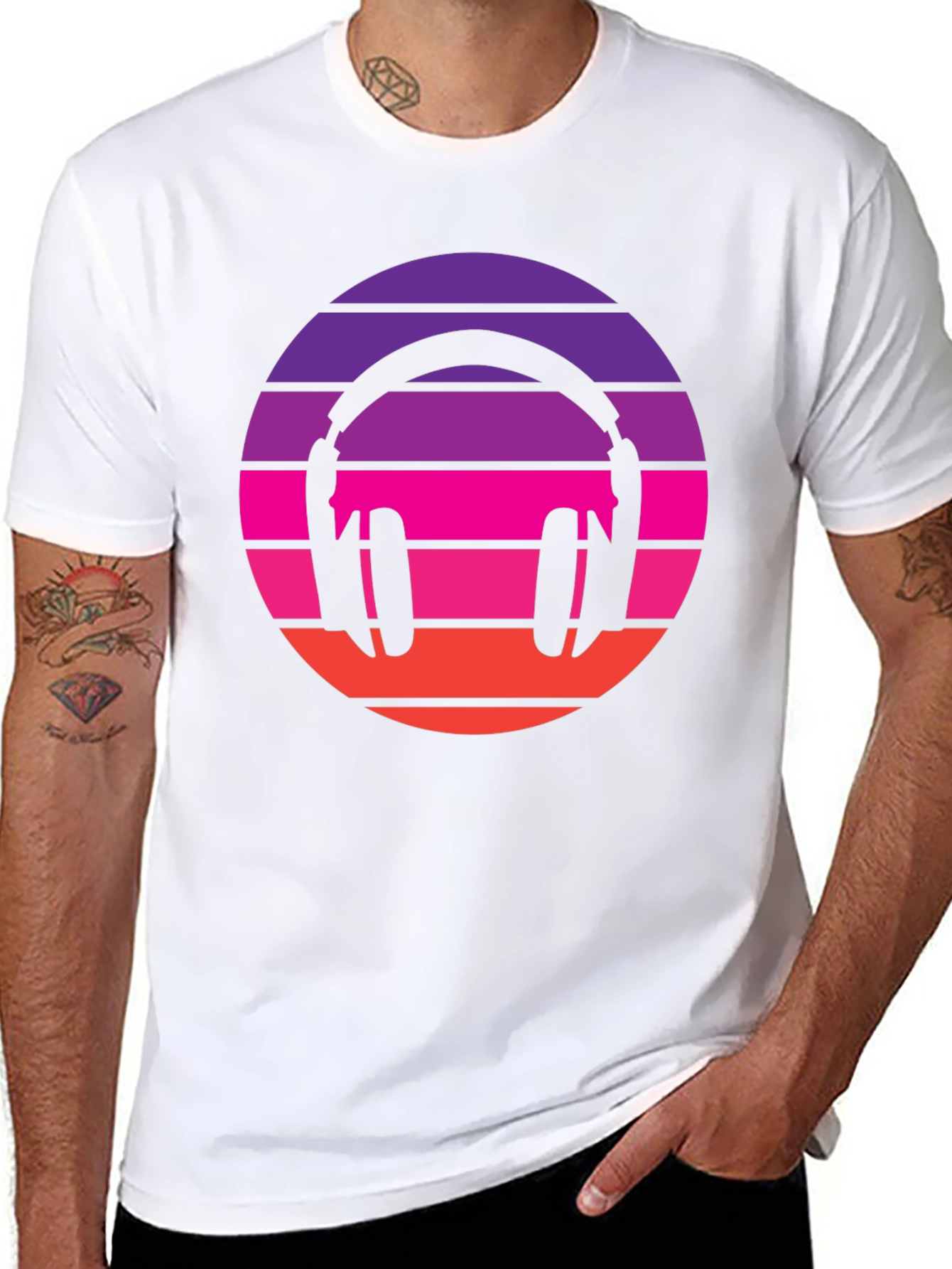 Black Retro Headphones T-Shirt - Vintage Music Vibes view 8