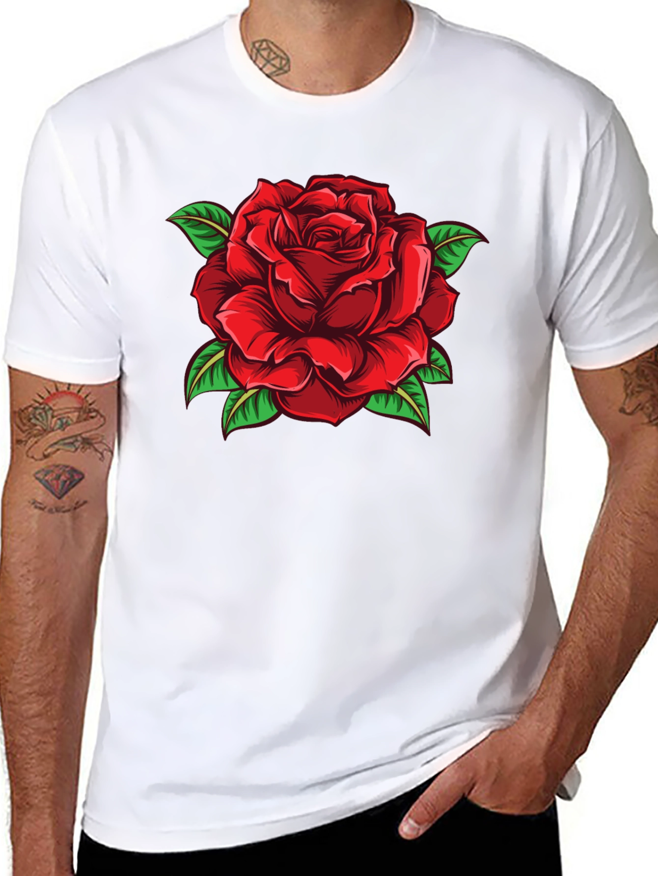 Black Red Rose Graphic Print Black T-Shirt view 8