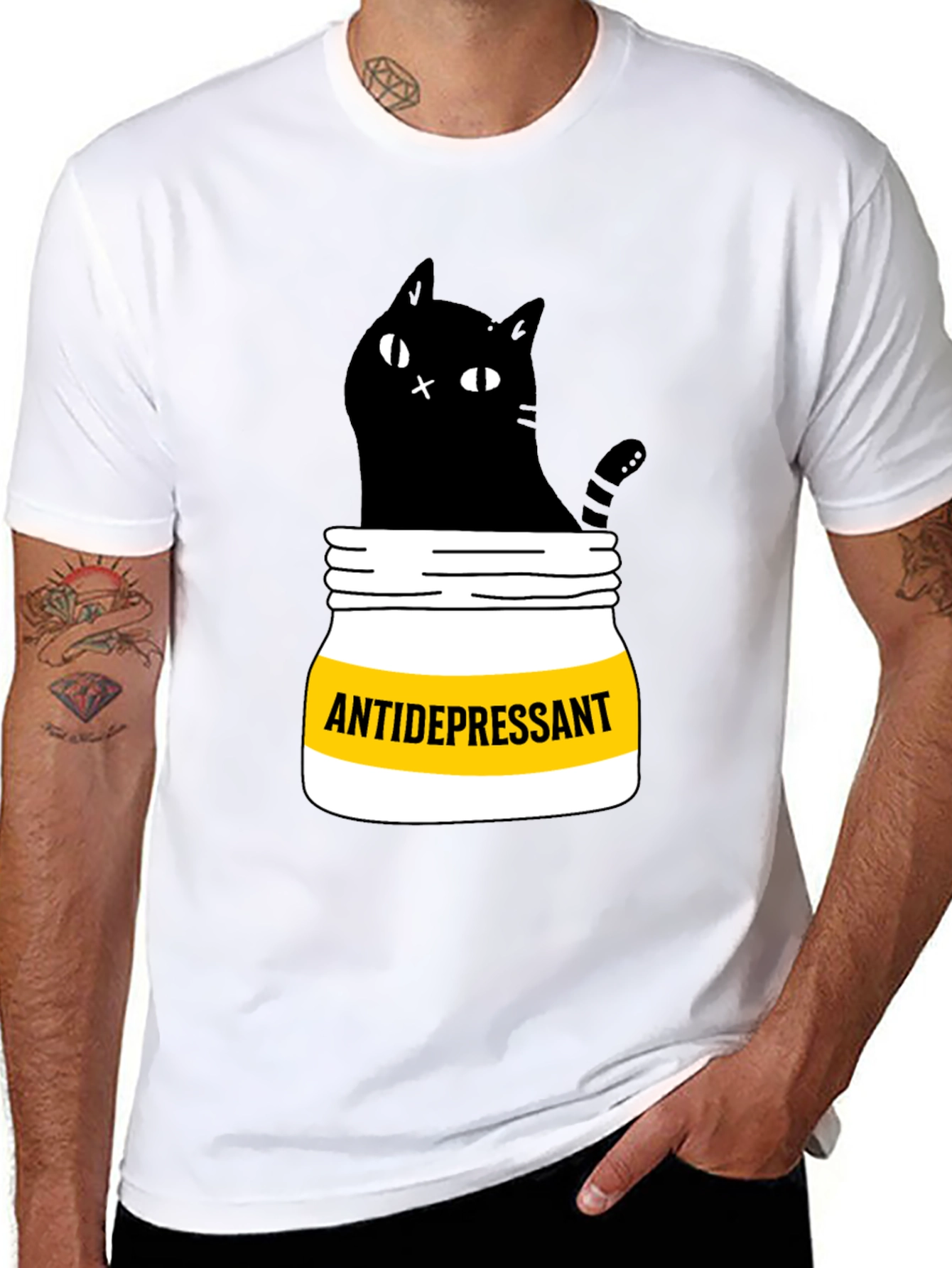 Black Antidepressant Cat T-Shirt - Funny Black Cat Graphic Tee view 8