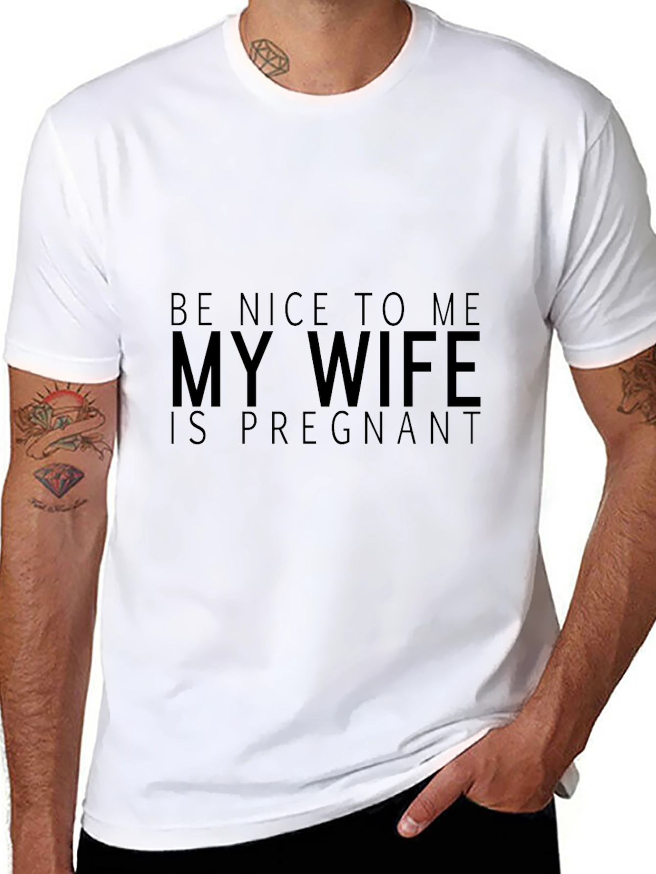 Black Funny Husband Tee: Be Nice, My Wife is Pregnant! view 8
