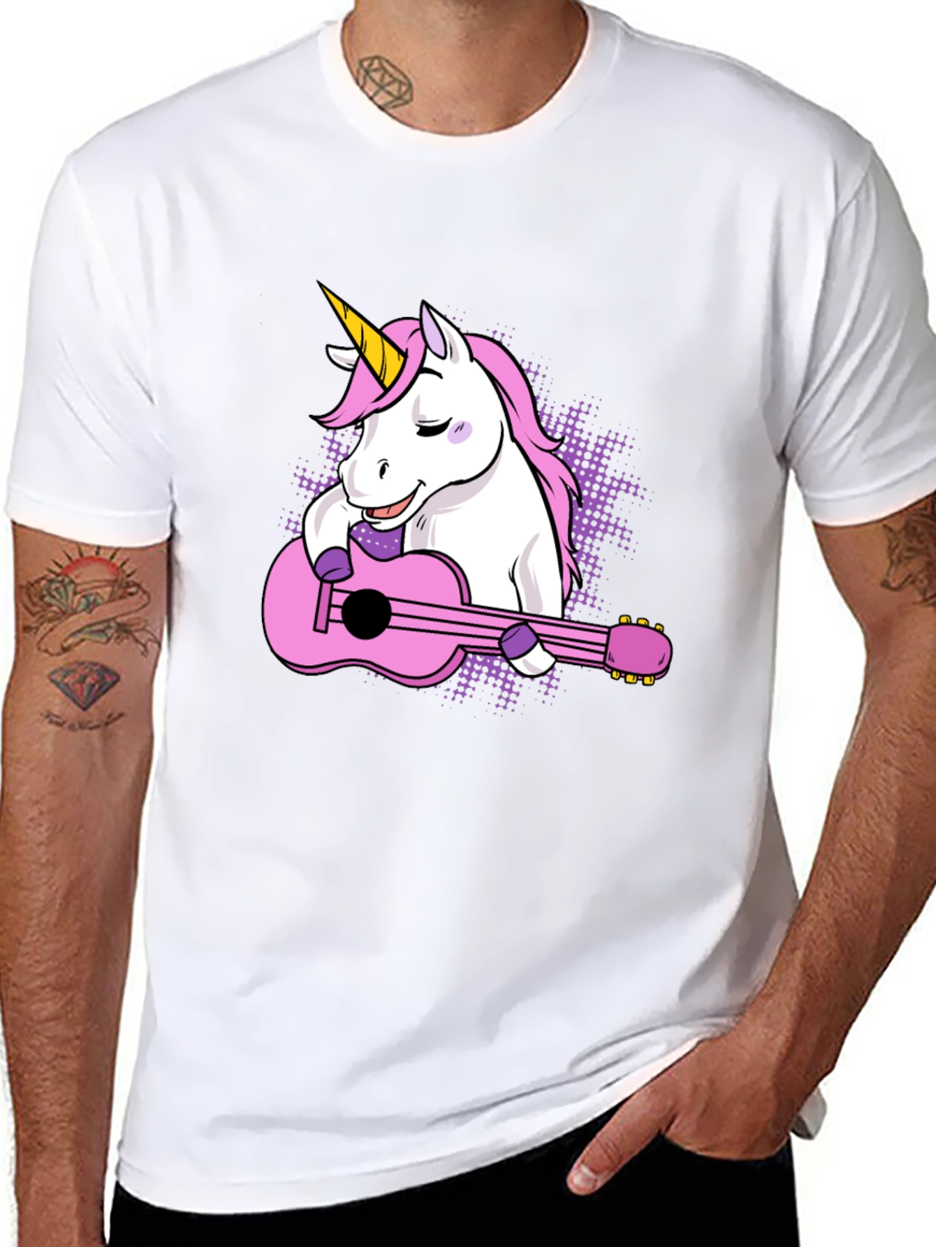 Black Unicorn Guitar T-Shirt - Cute Graphic Tee view 8