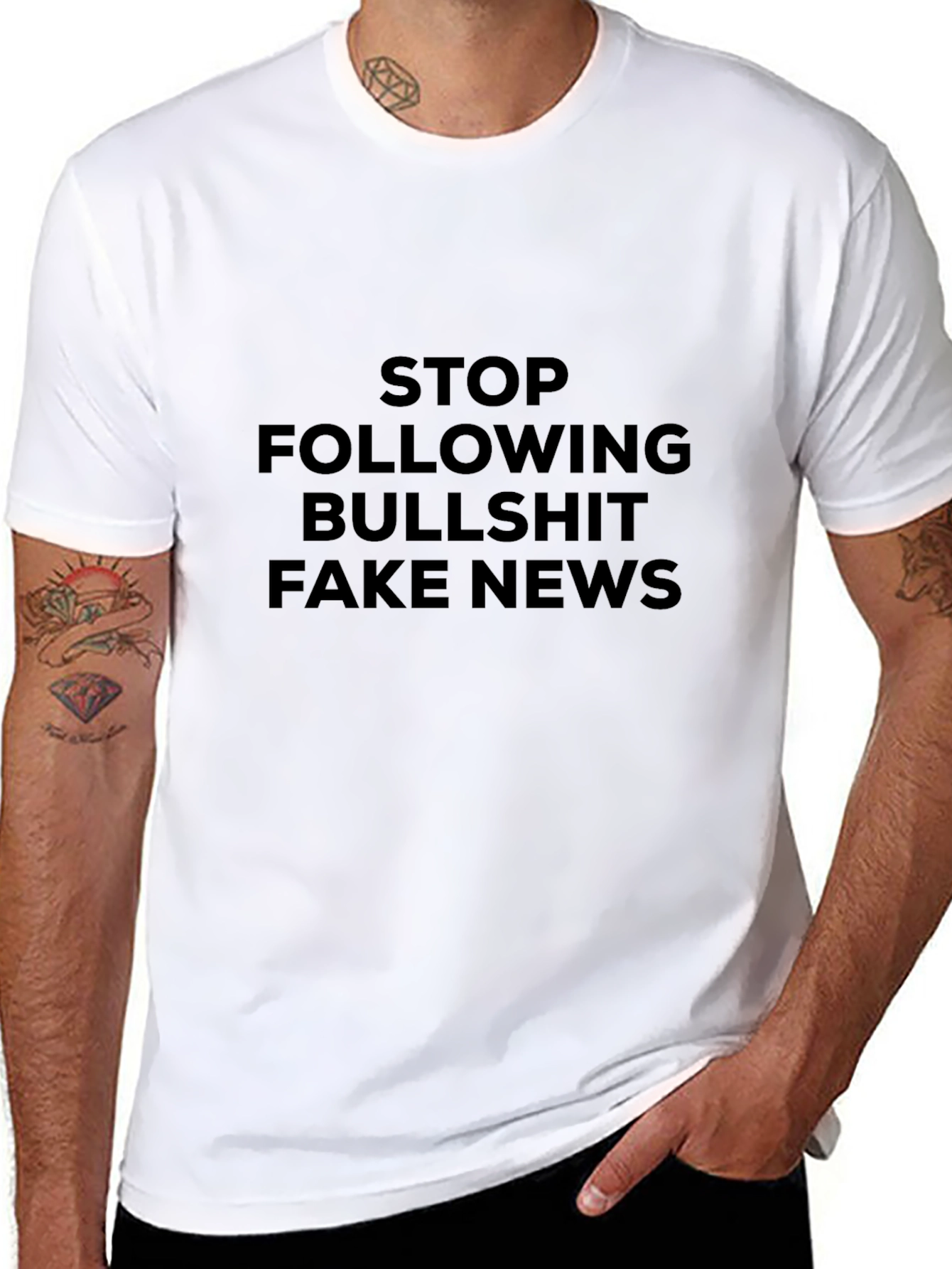 Black Stop Following Bullshit Fake News Graphic T-Shirt view 8