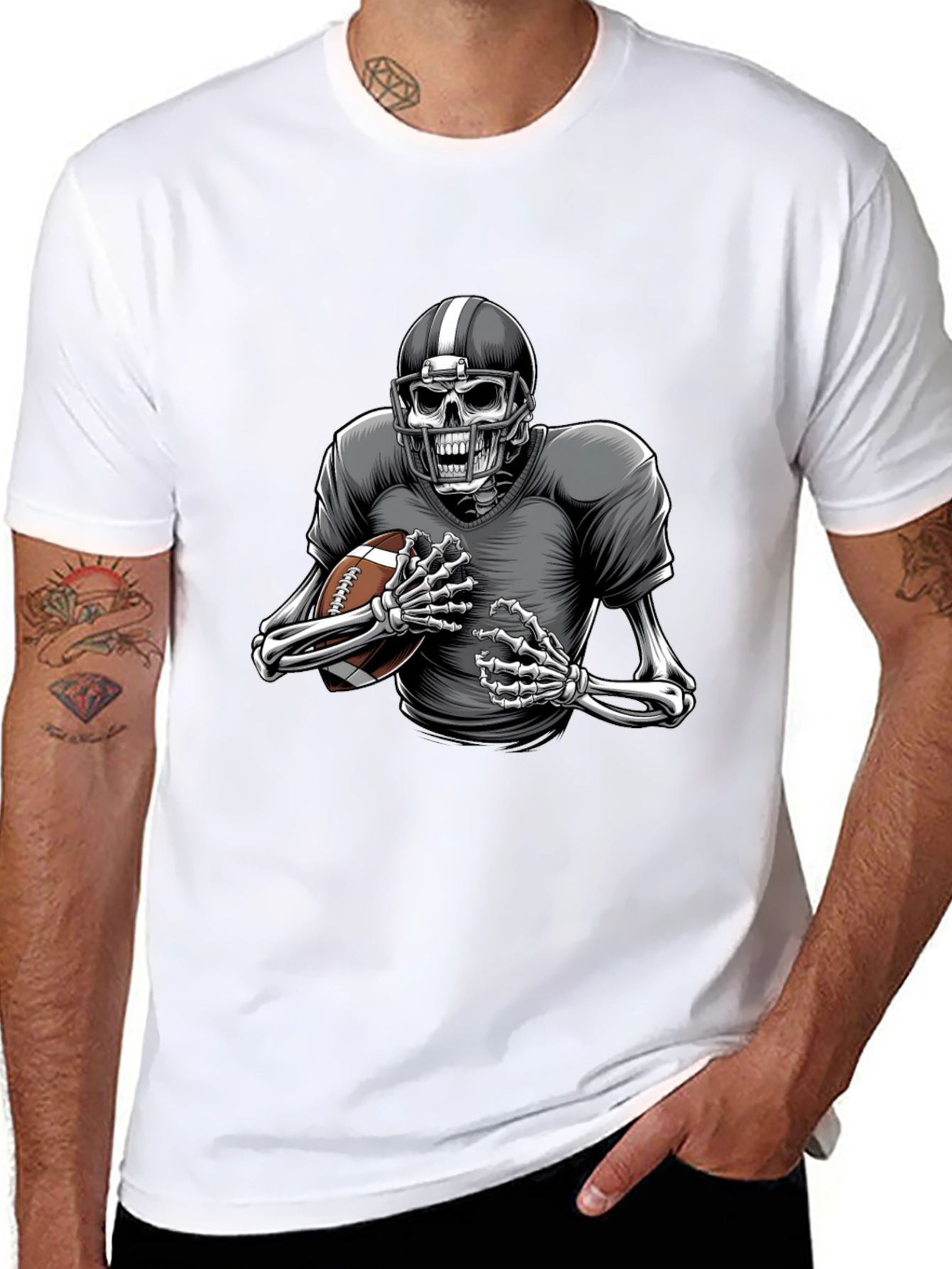 Black Skeleton Football Player Graphic Tee view 8