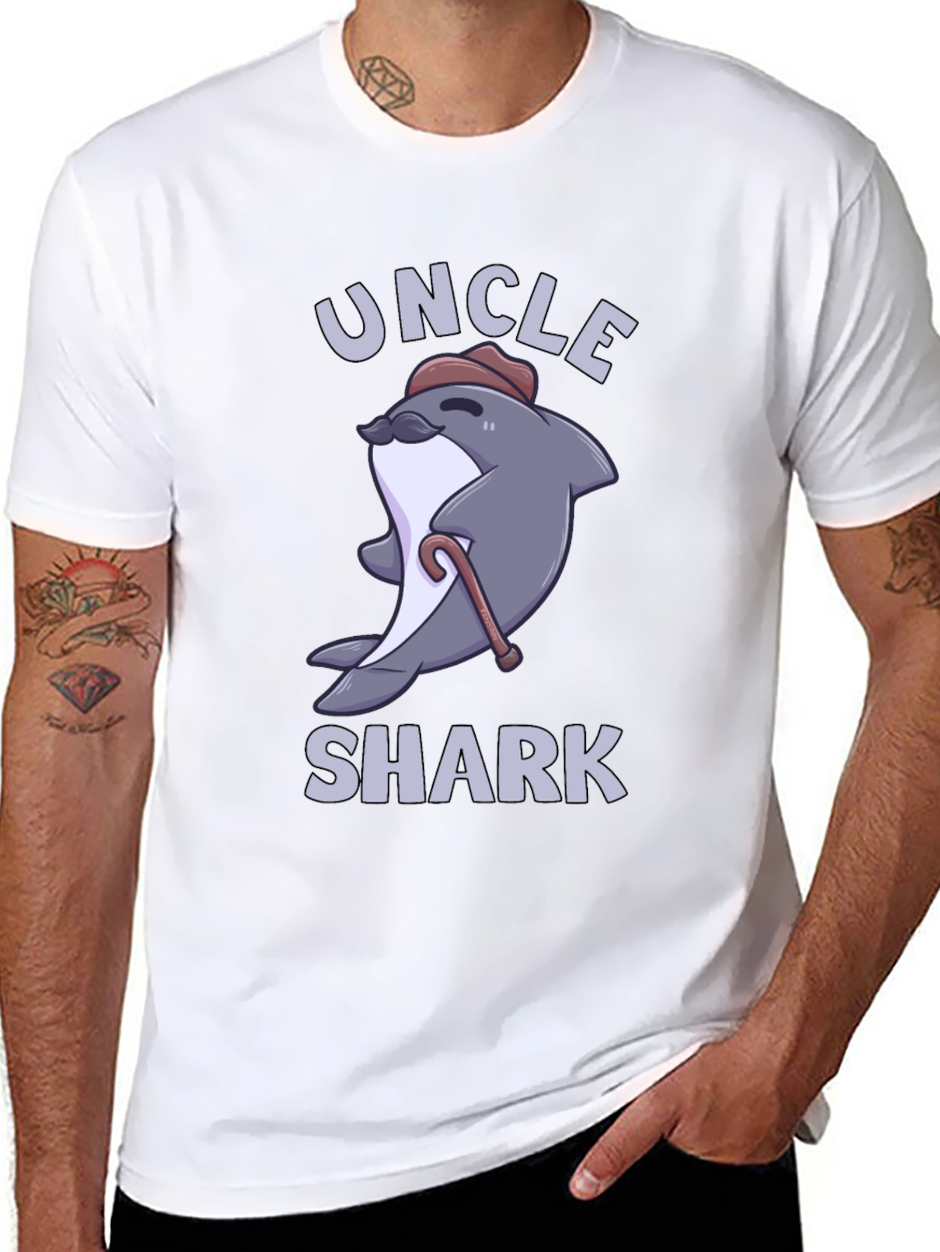 Black Uncle Shark Graphic Tee - Cute Cartoon Shark T-Shirt view 8