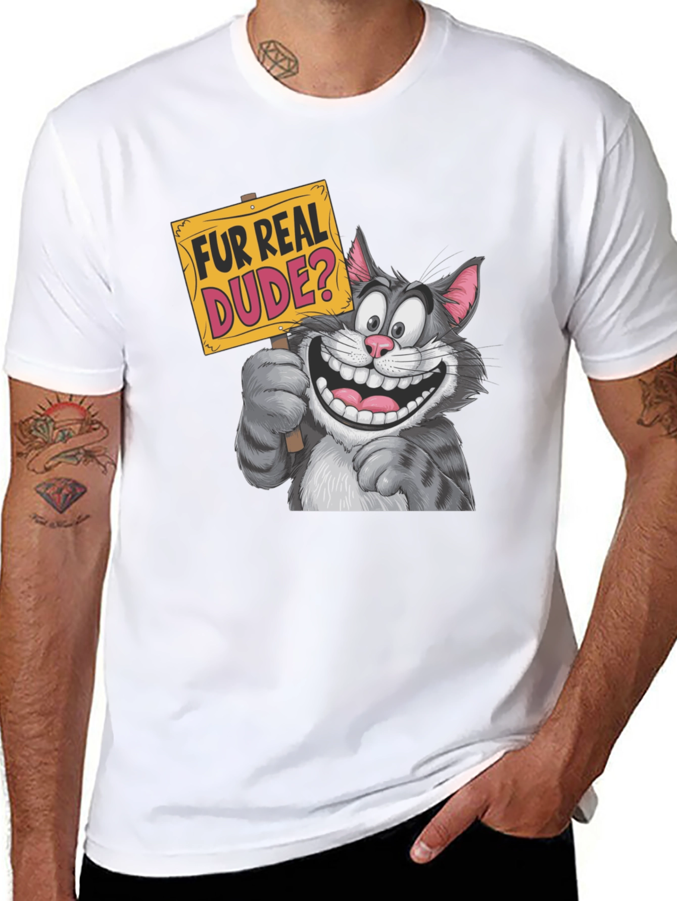Black Fur Real Dude? Graphic Print Black T-Shirt view 8